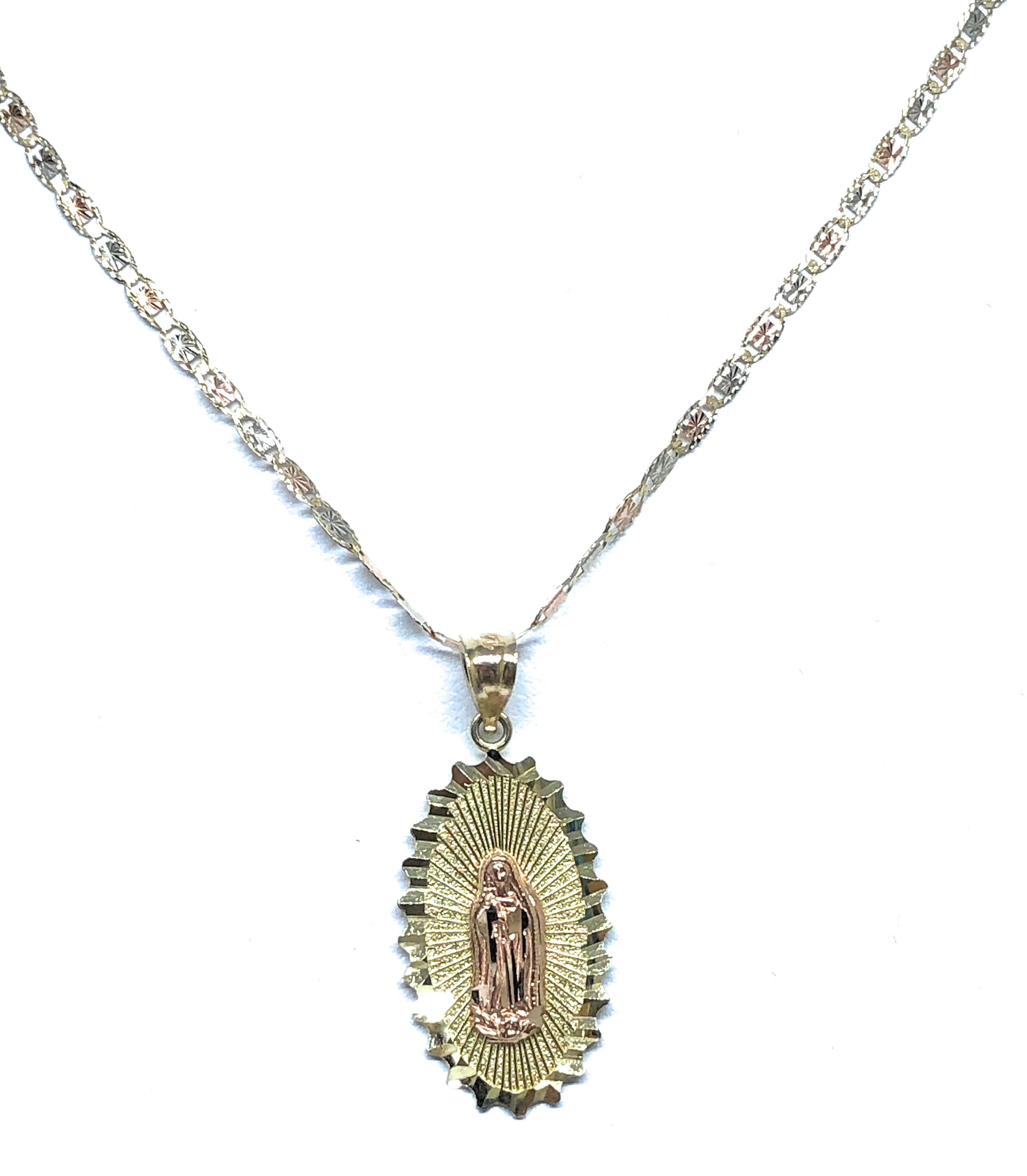 14k Solid Gold Yellow & Rose Virrgin Mary Pendant Virrgen Guadalupe Necklace - Image 6