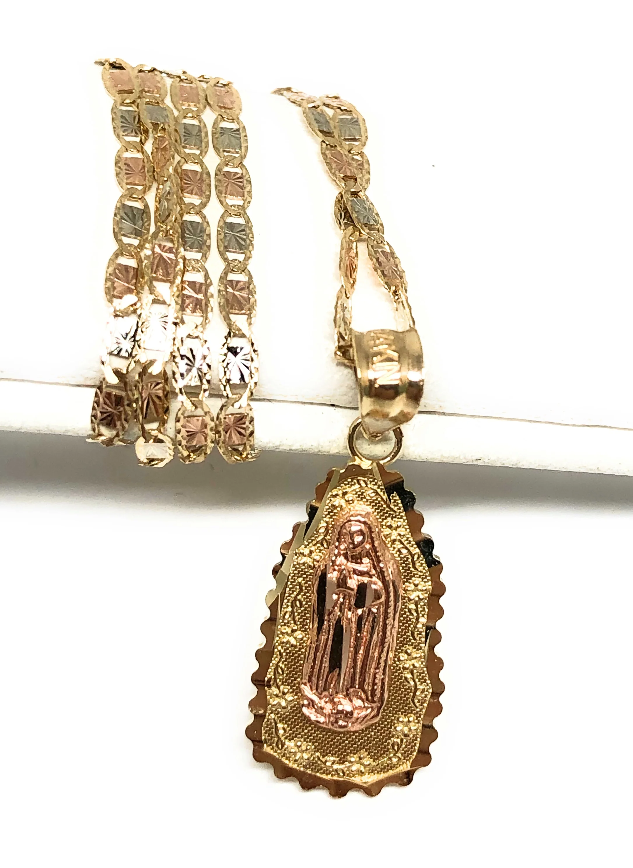 14k Solid Gold Yellow & Rose Virrgin Mary Pendant Virrgen Guadalupe Necklace (MED, SM) - Image 3