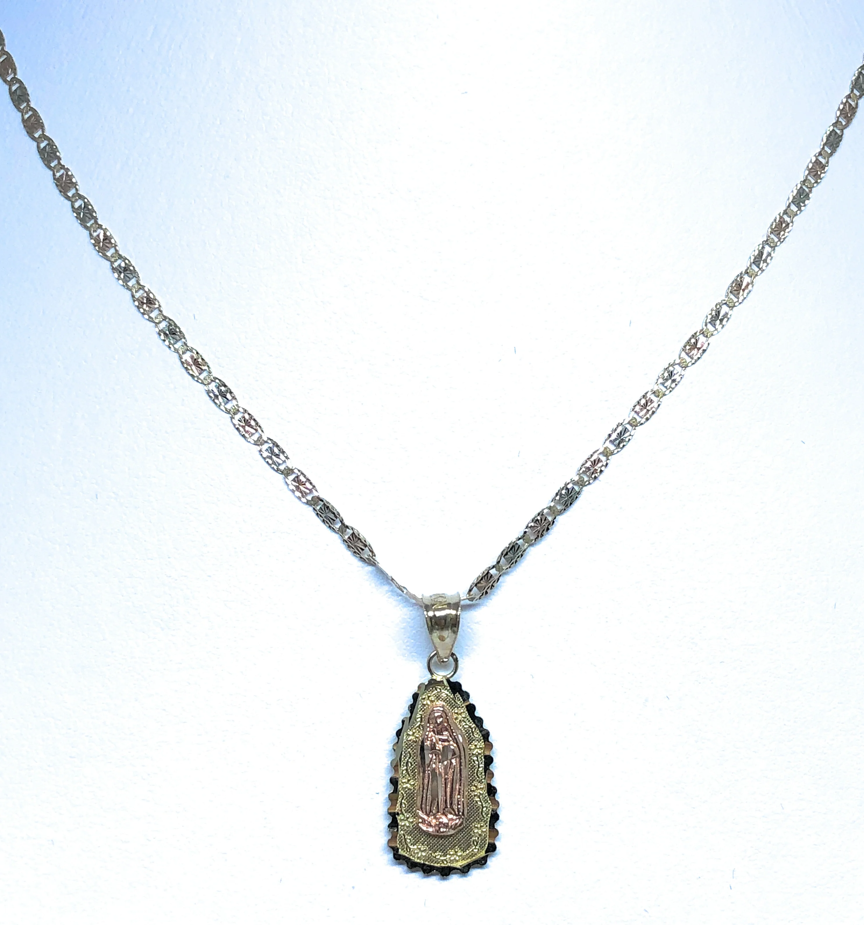 14k Solid Gold Yellow & Rose Virrgin Mary Pendant Virrgen Guadalupe Necklace (MED, SM) - Image 5