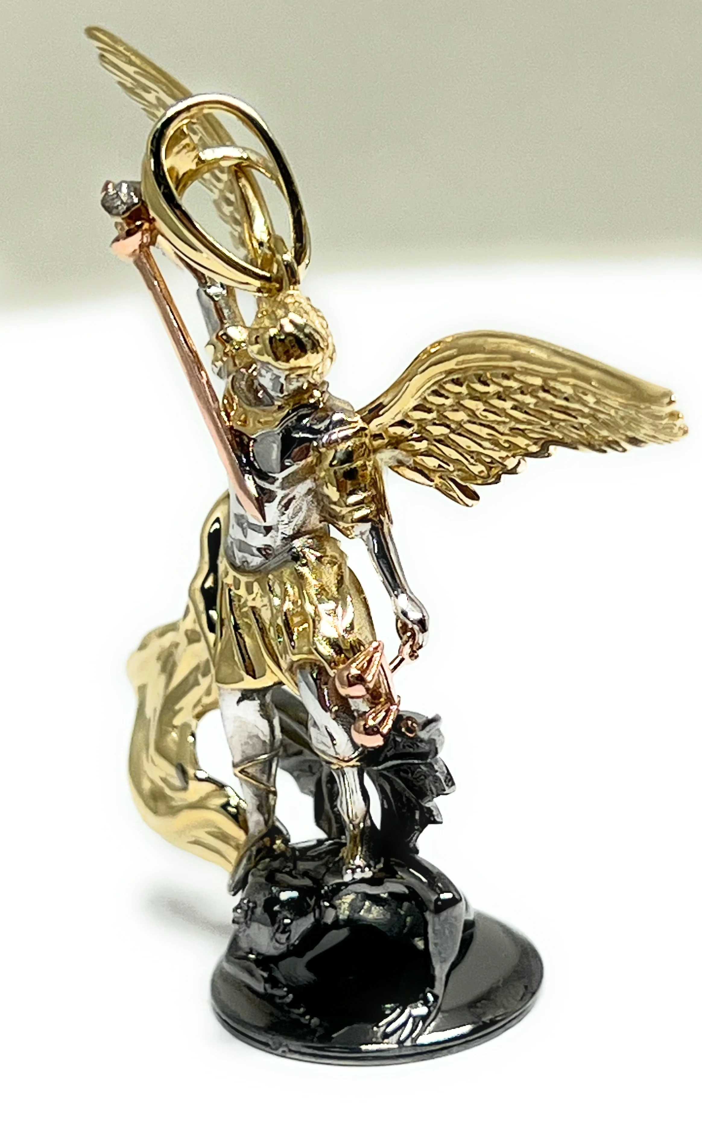 14k Solid Gold Yellow St. Michael Vanquishing Satan Archangel FULL 3D STATUE Pendant Necklace (FC) (LG, SM) - Image 11