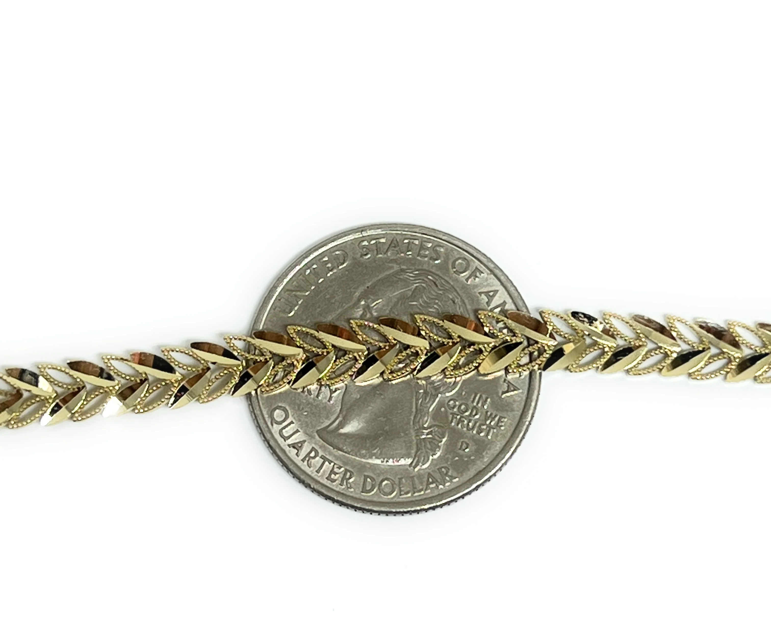 14k Solid Gold Yellow STAMPATO LEAF V-LINK 7.5 INCH 5MM BRRACELET - Image 2