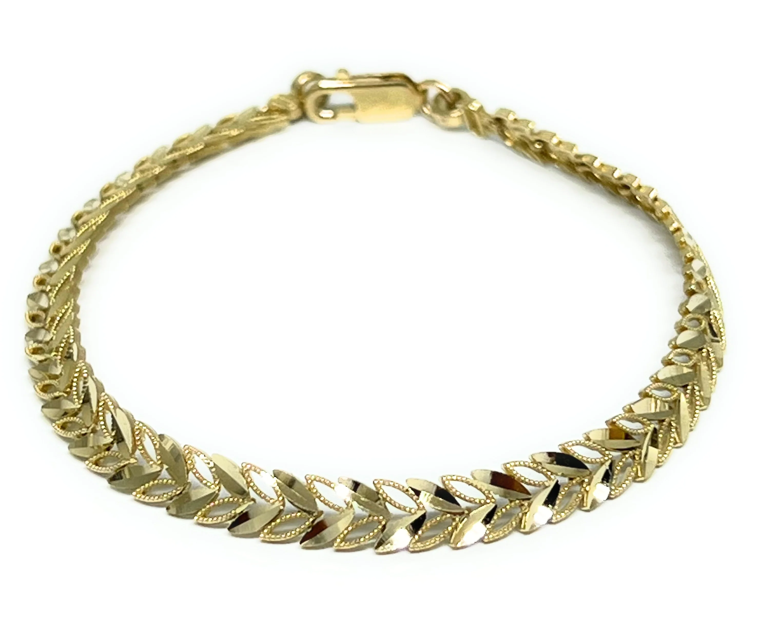 14k Solid Gold Yellow STAMPATO LEAF V-LINK 7.5 INCH 5MM BRRACELET - Image 5
