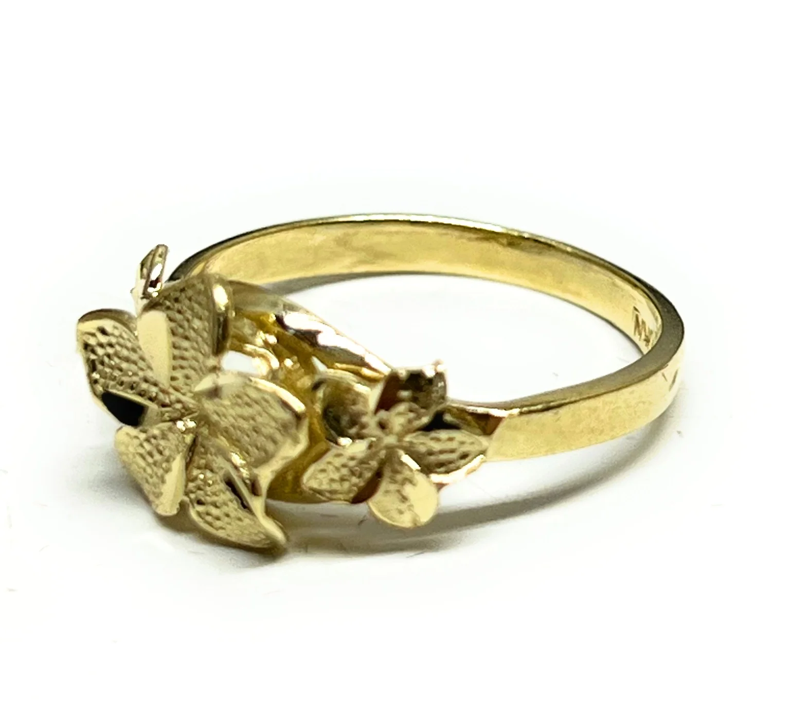 10k Solid Gold Yellow Three PLUMERIA Flower Ring - Image 3