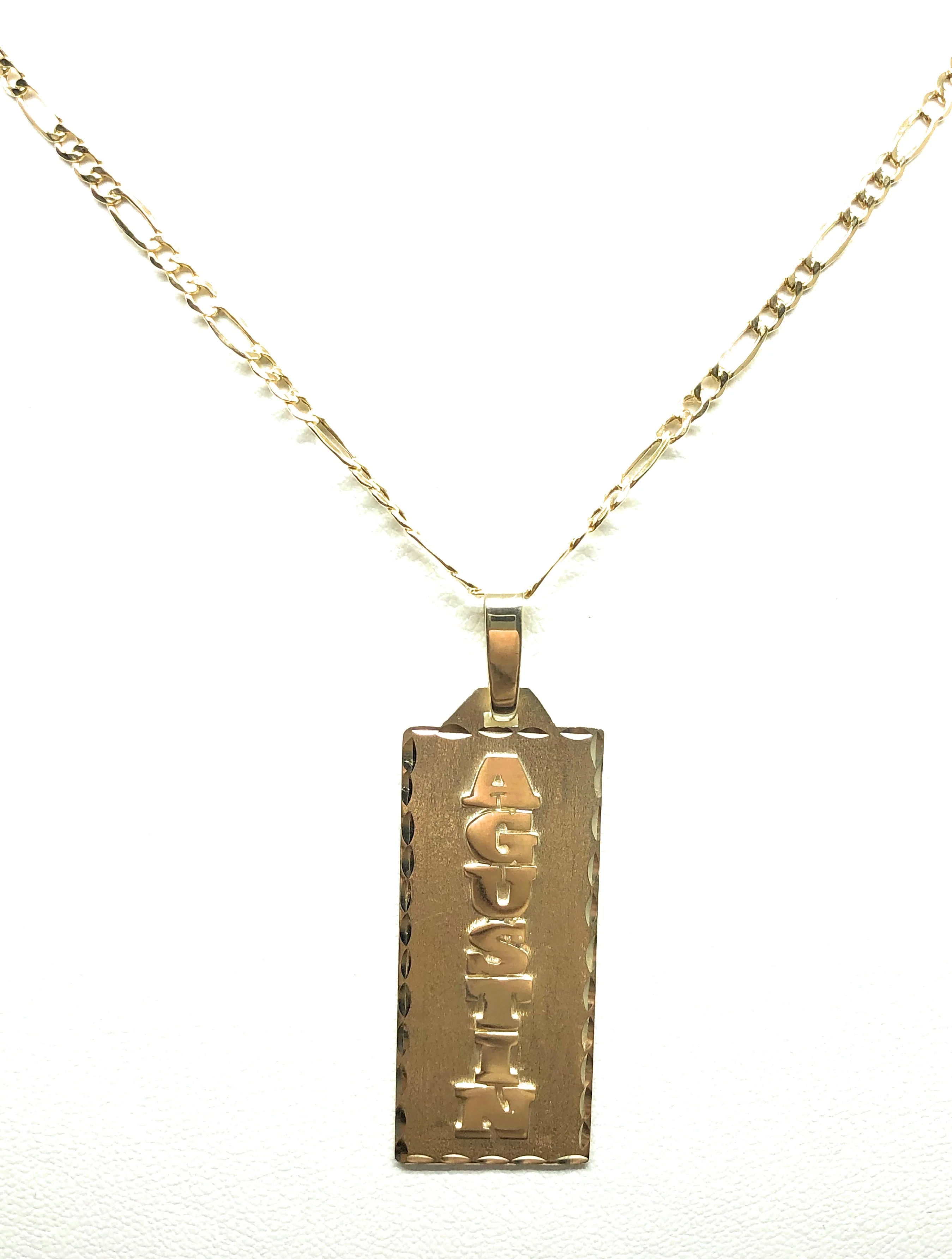 14k Solid Gold Yellow Vertical Custom Nameplate Pendant Necklace with Chain Options - Image 3