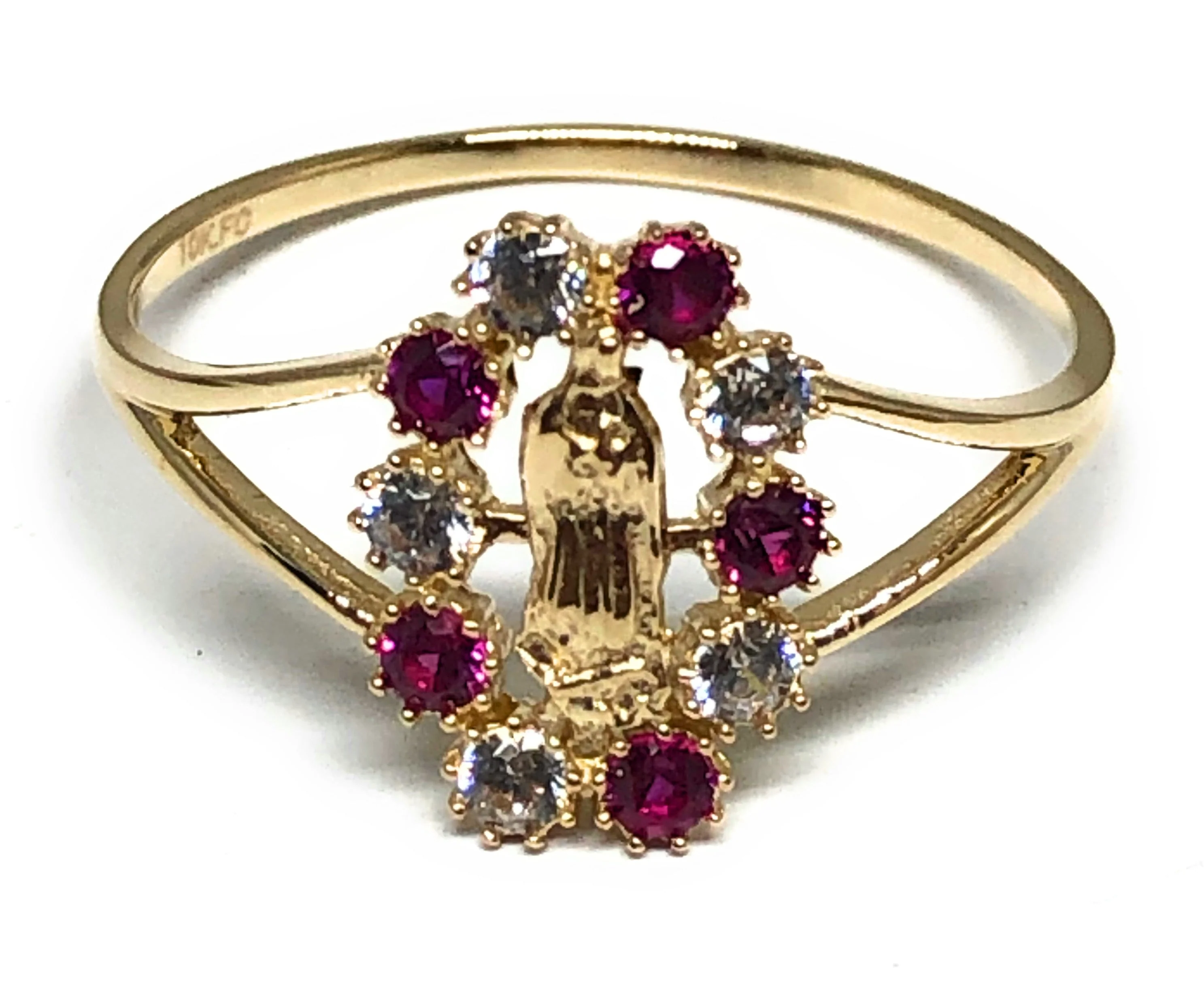 14k Solid Gold Yellow Virrgin Mary CZ Ring (FC 211)