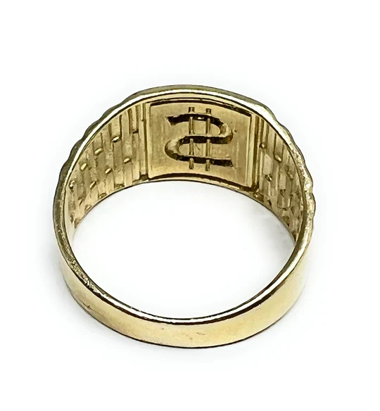14k Solid Gold Yellow & White Gold Dollar Sign Money Ring - Image 2