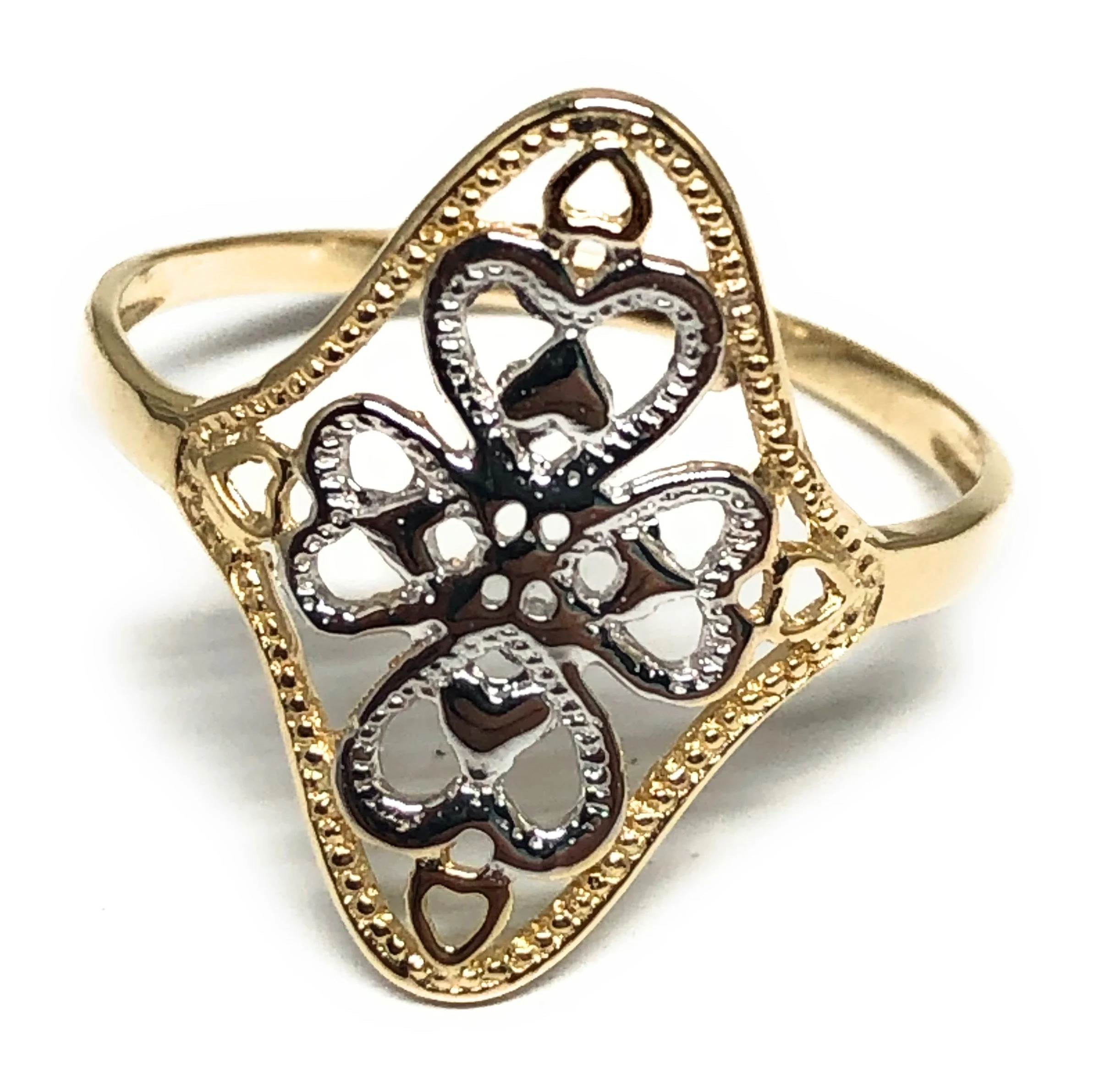 14k Solid Gold Yellow & White Gold Hearts Ring (FC 182)