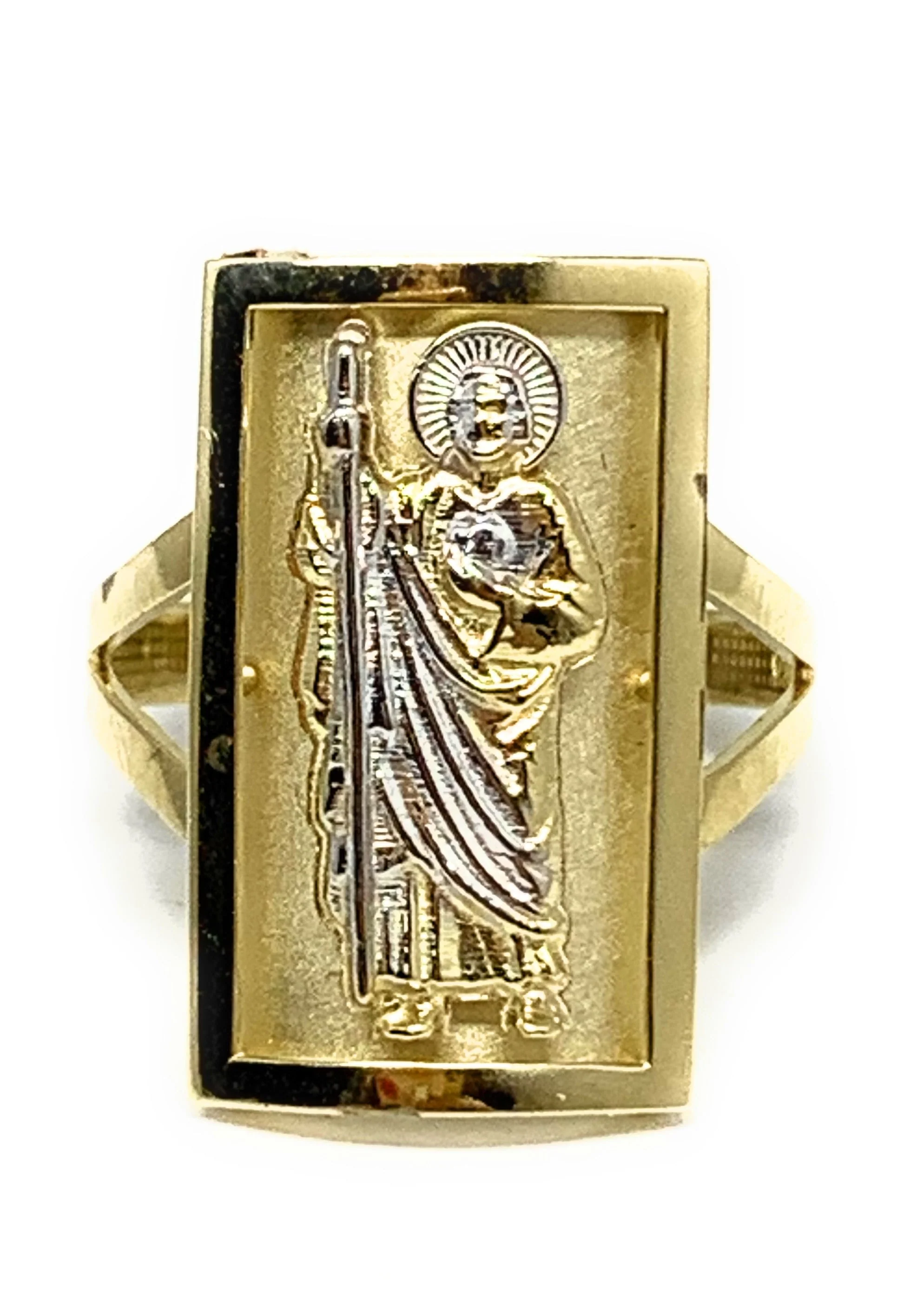 14k Solid Gold Yellow & White Gold Square Saan Judas Ring