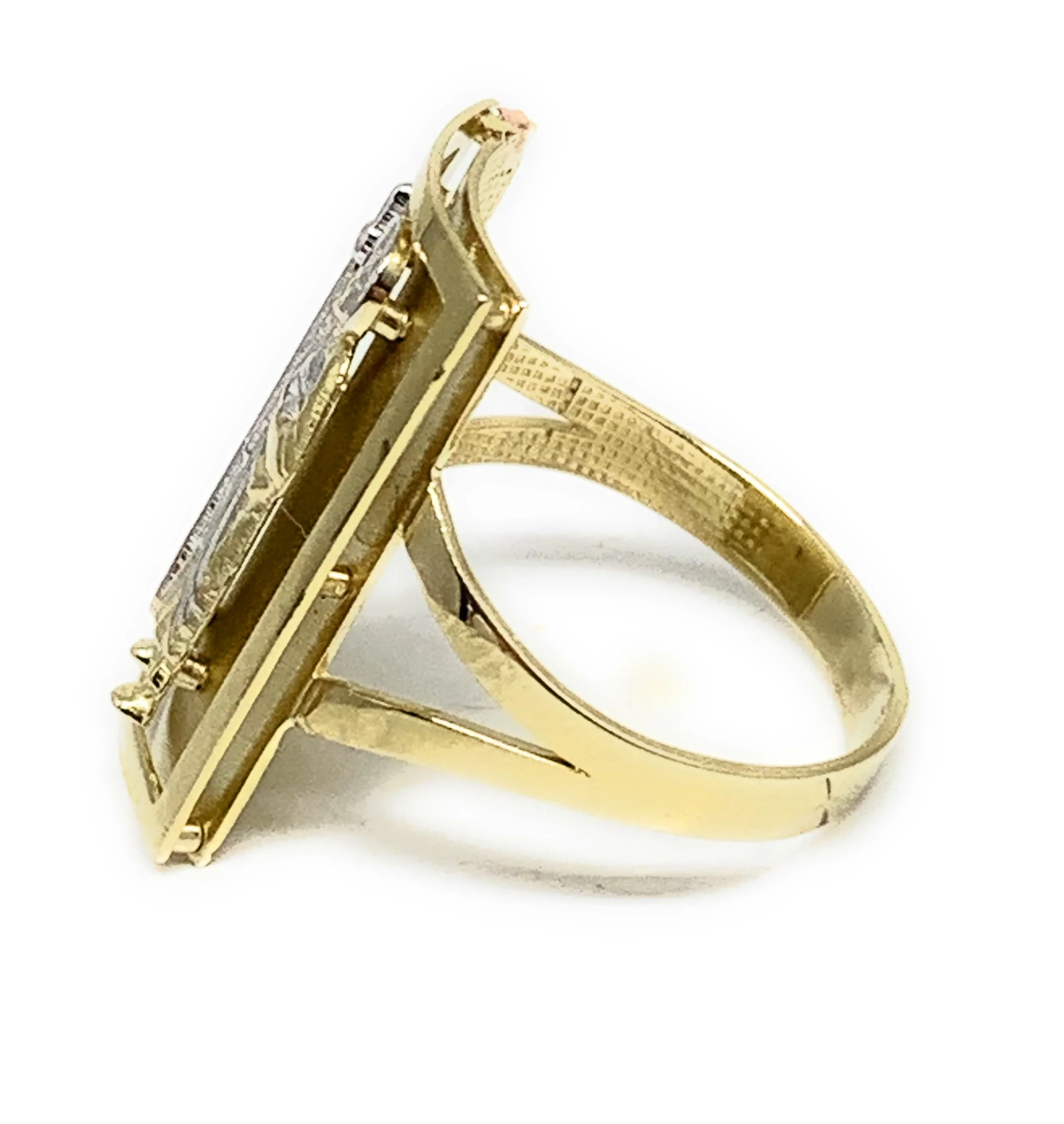 14k Solid Gold Yellow & White Gold Square Saan Judas Ring - Image 2