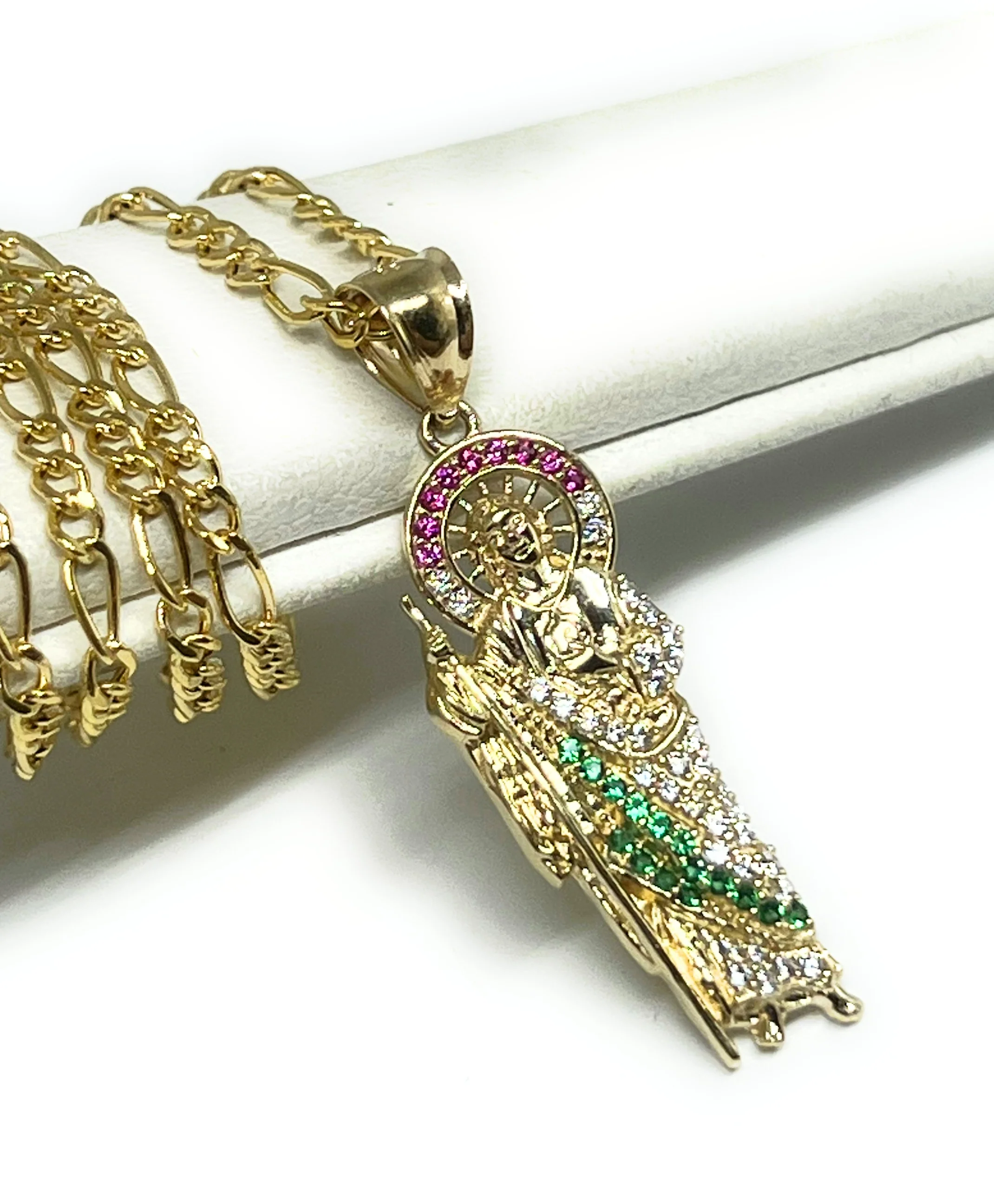 14k Solid Gold Yellow White, Green, Red CZ Saan Judas Saaint Jude Necklace Pendant - Image 5