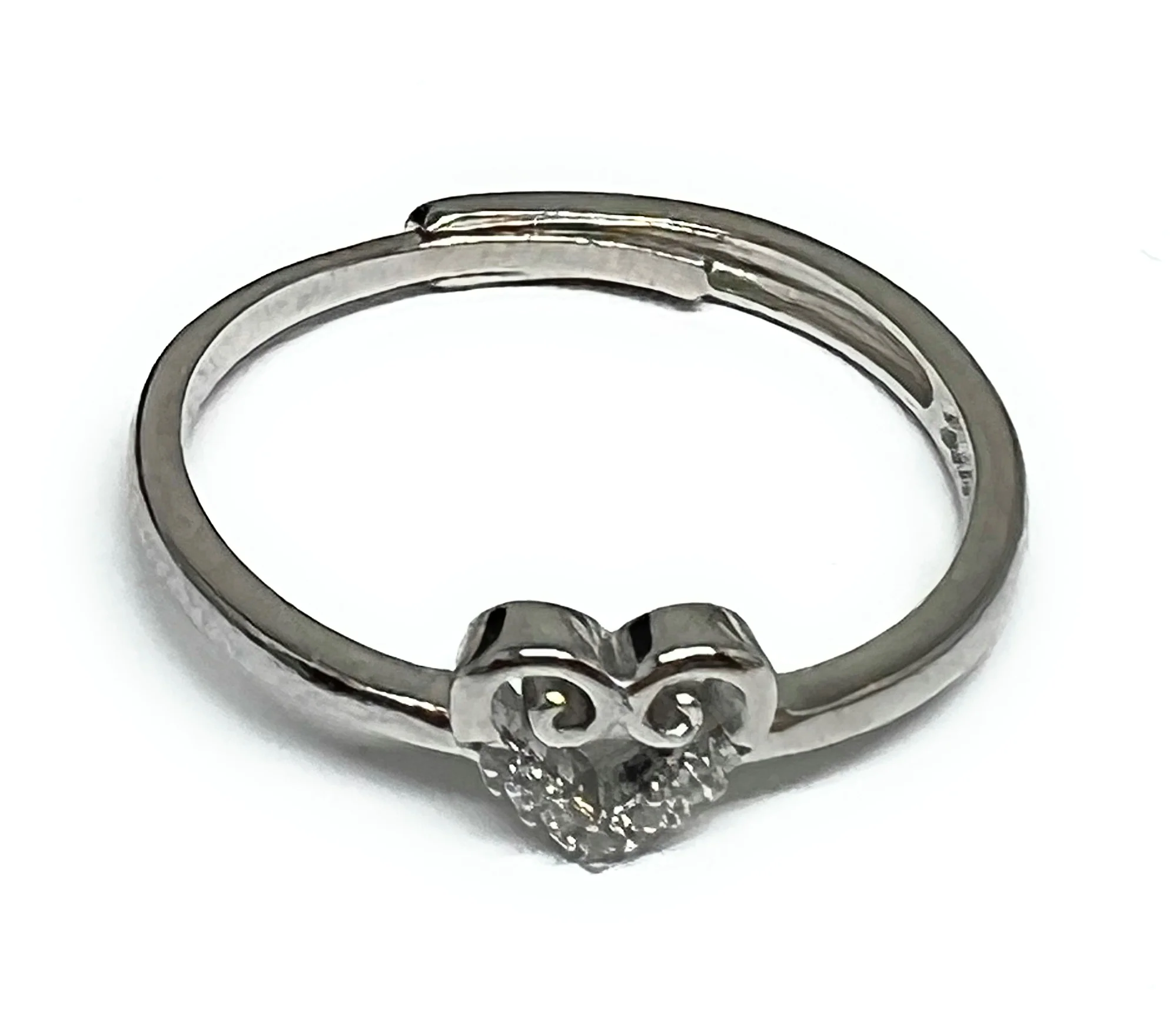 .925 Silver Adjustable Heart CZ Ring (FCS 02)