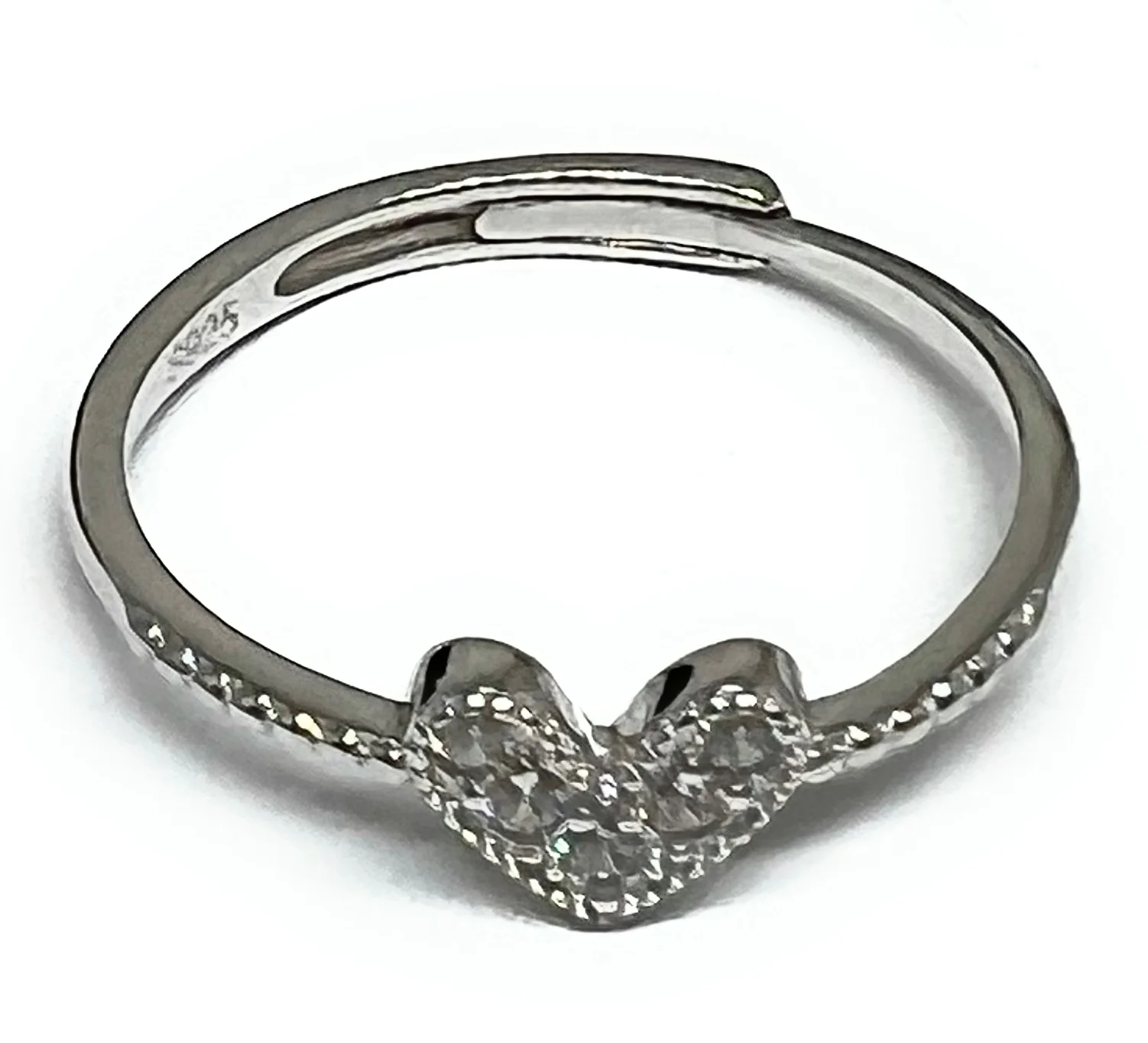 .925 Silver Heart CZ Adjustable Ring (FCS 14)