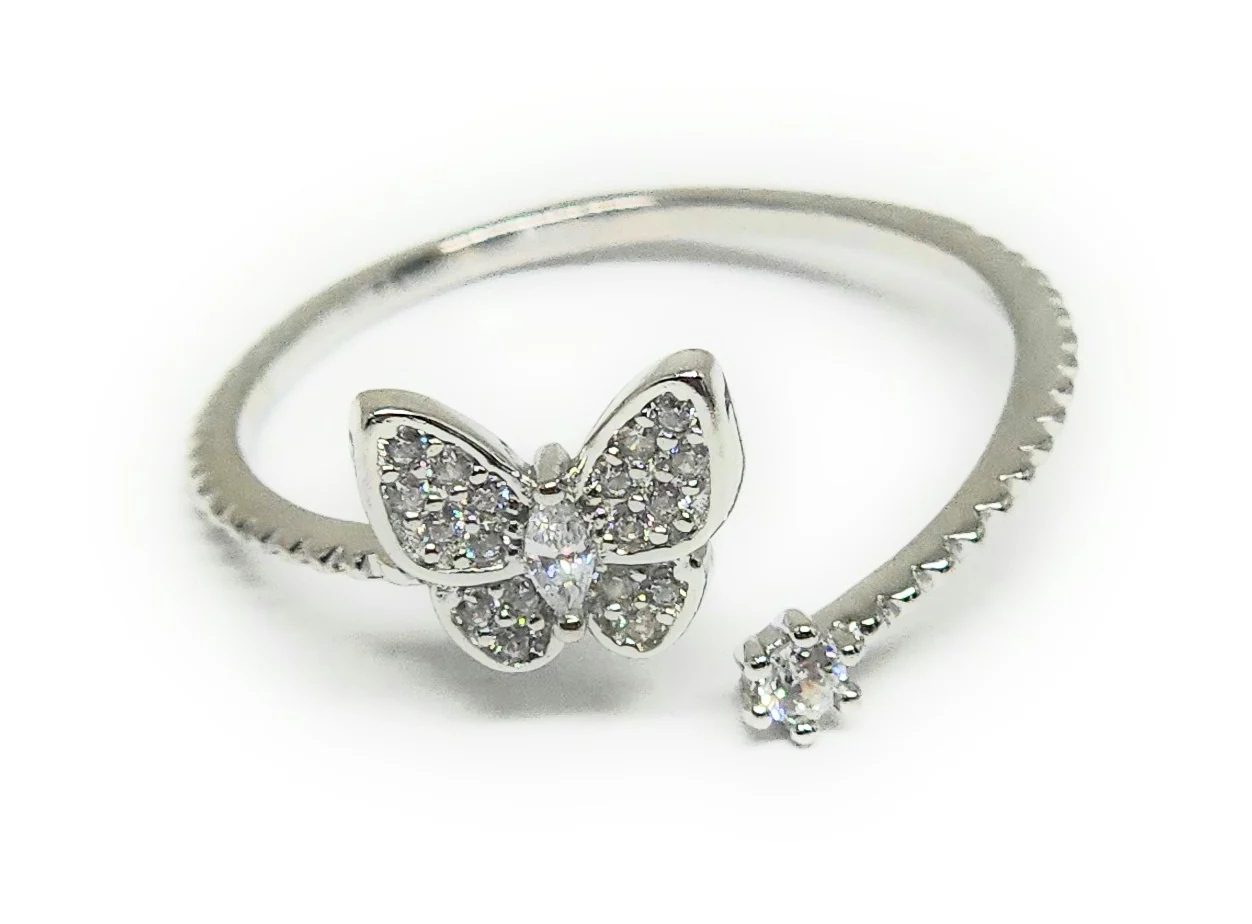 .925 Silver Butterfly CZ Adjustable Ring