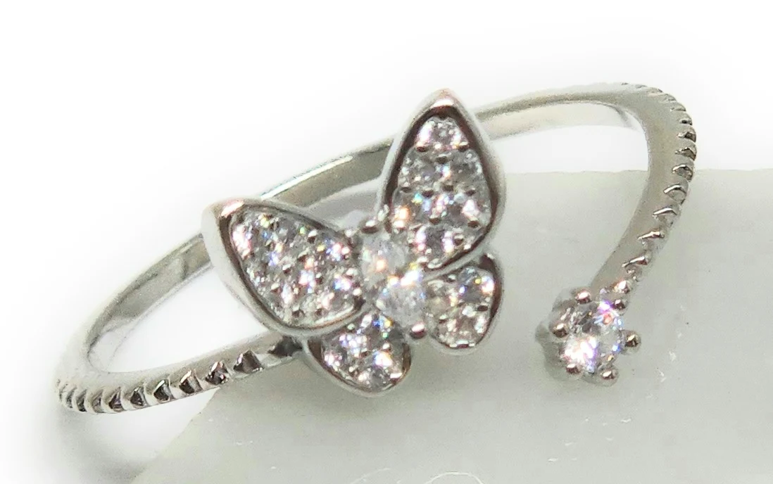 .925 Silver Butterfly CZ Adjustable Ring - Image 2