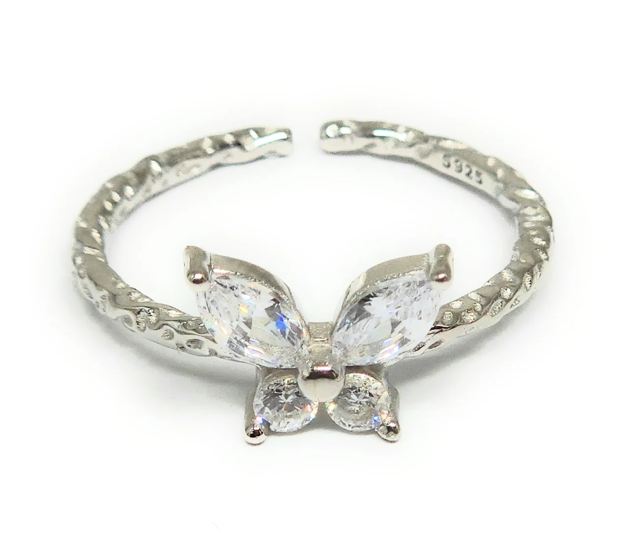 .925 Silver Butterfly CZ Adjustable Ring