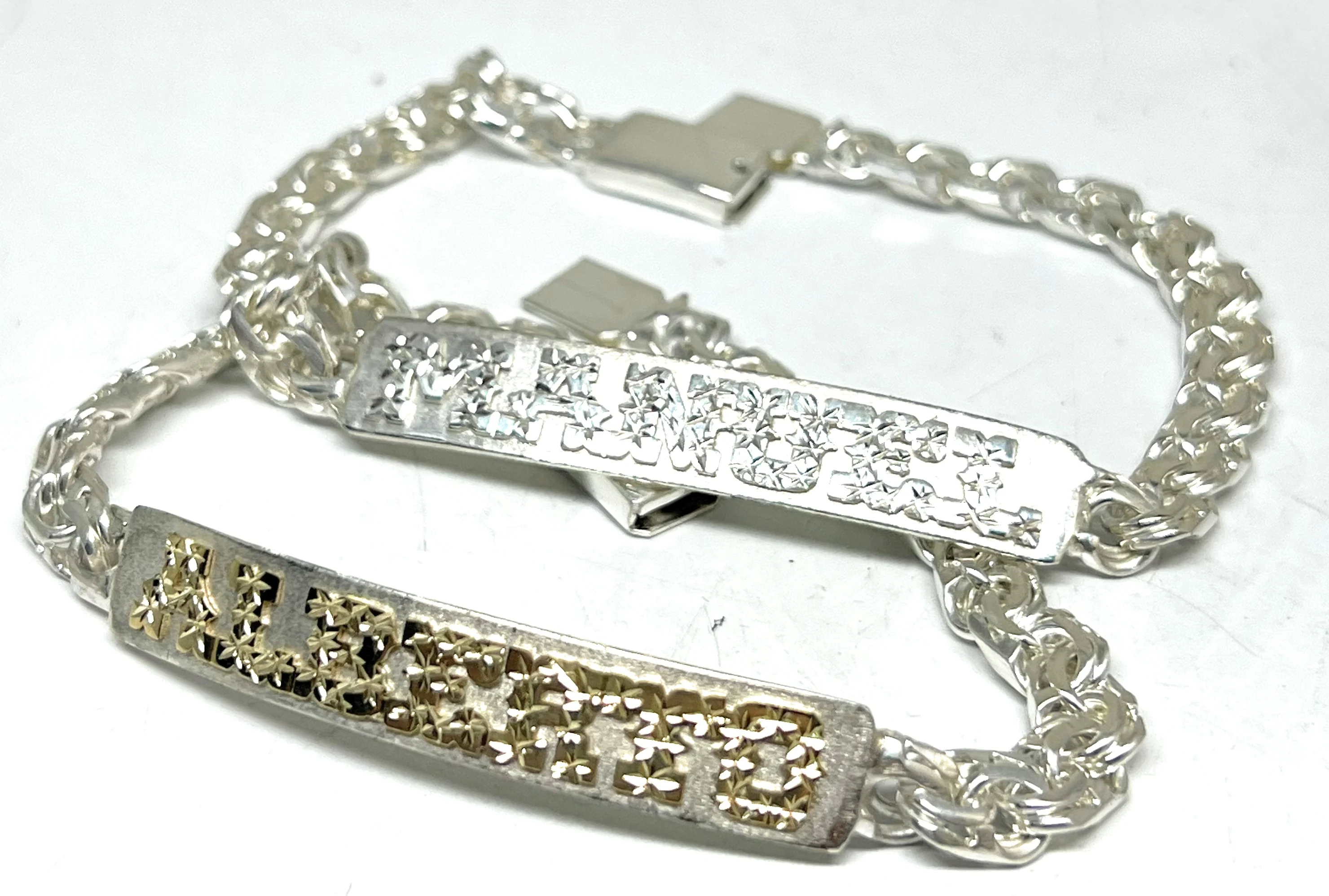 .925 Silver CHINO LINK SUPERIMPOSED (SOBREPUESTO) CUSTOMIZED 3D NAME BRRACELET 7-8 INCH 5mm WIDTH - Image 6