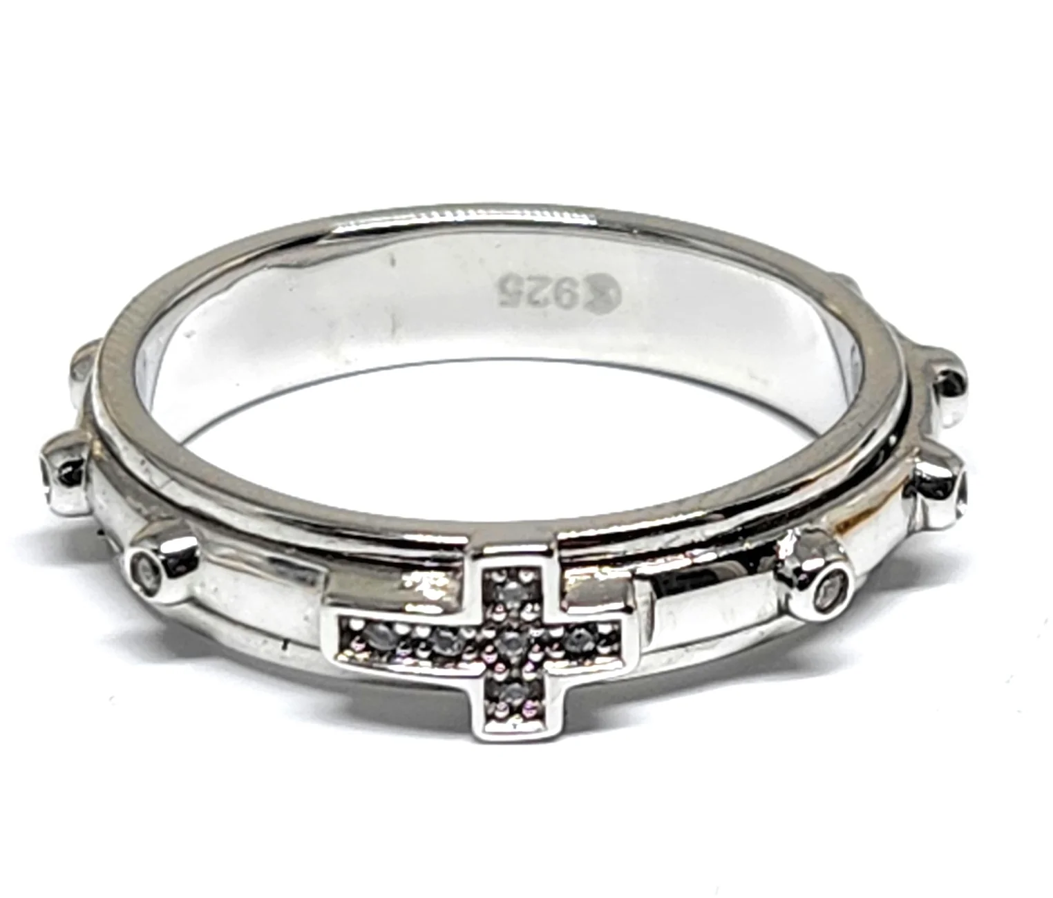 .925 Silver Cross SPINNING CZ Ring