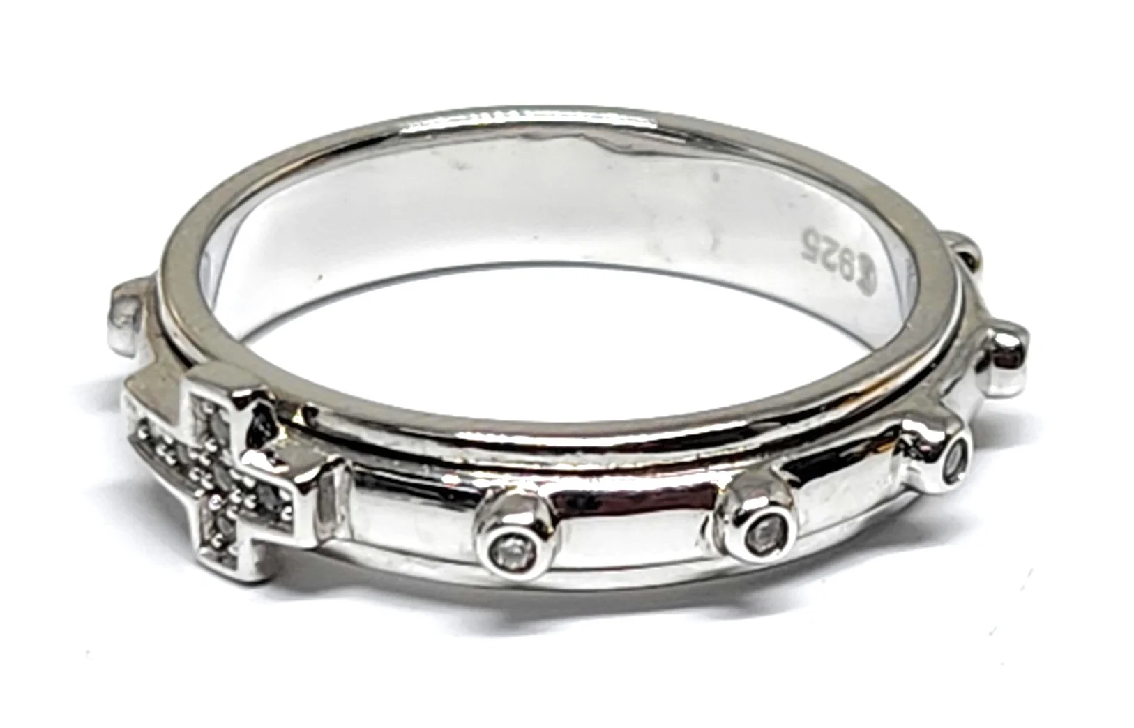 .925 Silver Cross SPINNING CZ Ring - Image 4