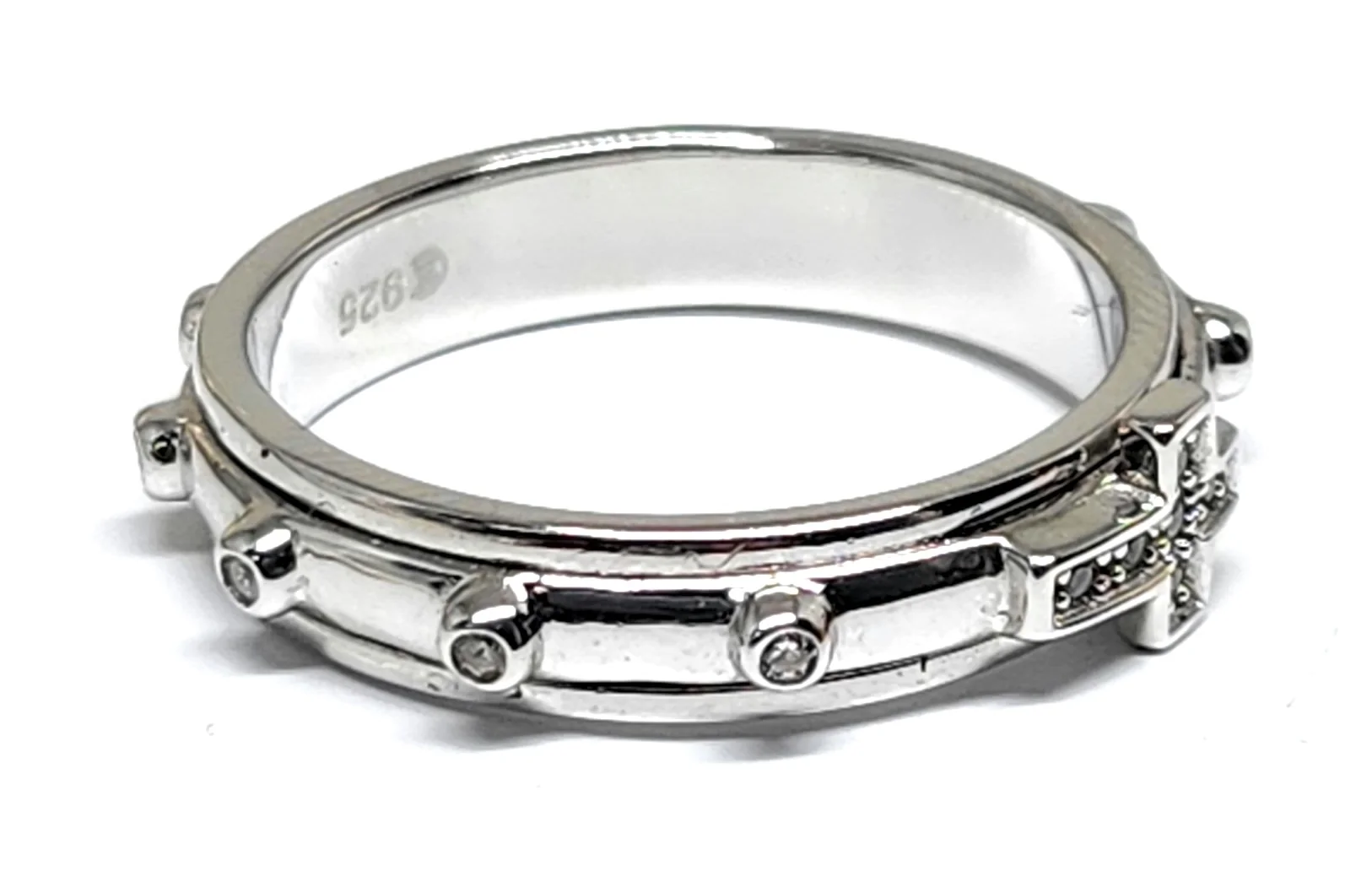 .925 Silver Cross SPINNING CZ Ring - Image 5