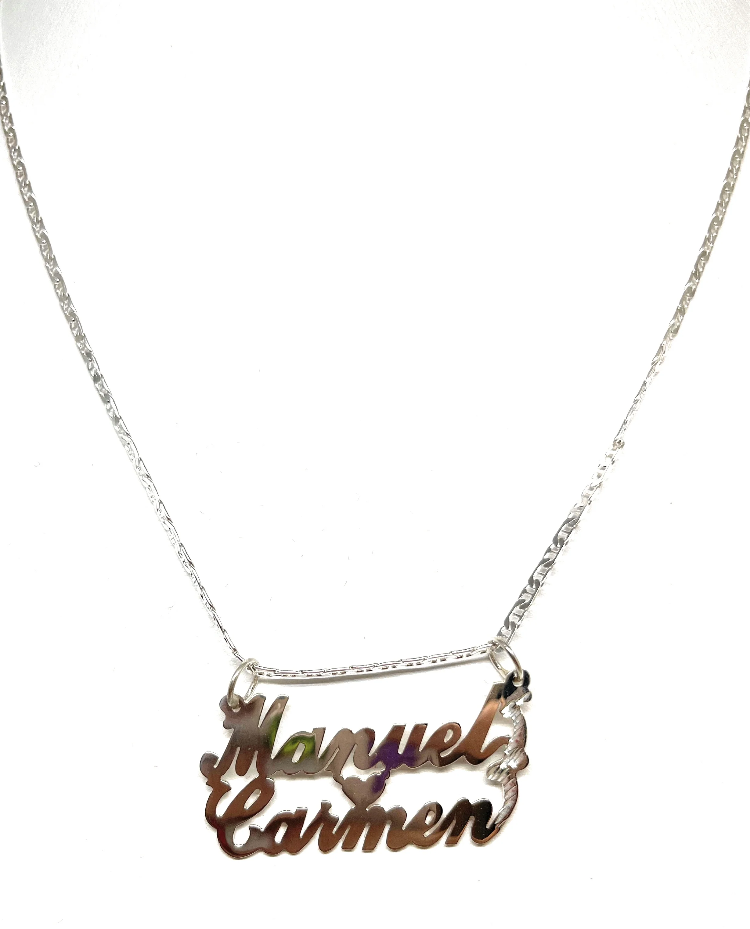 .925 Silver Custom Heart 2 Names Pendant Necklace with Chain Options - Image 2