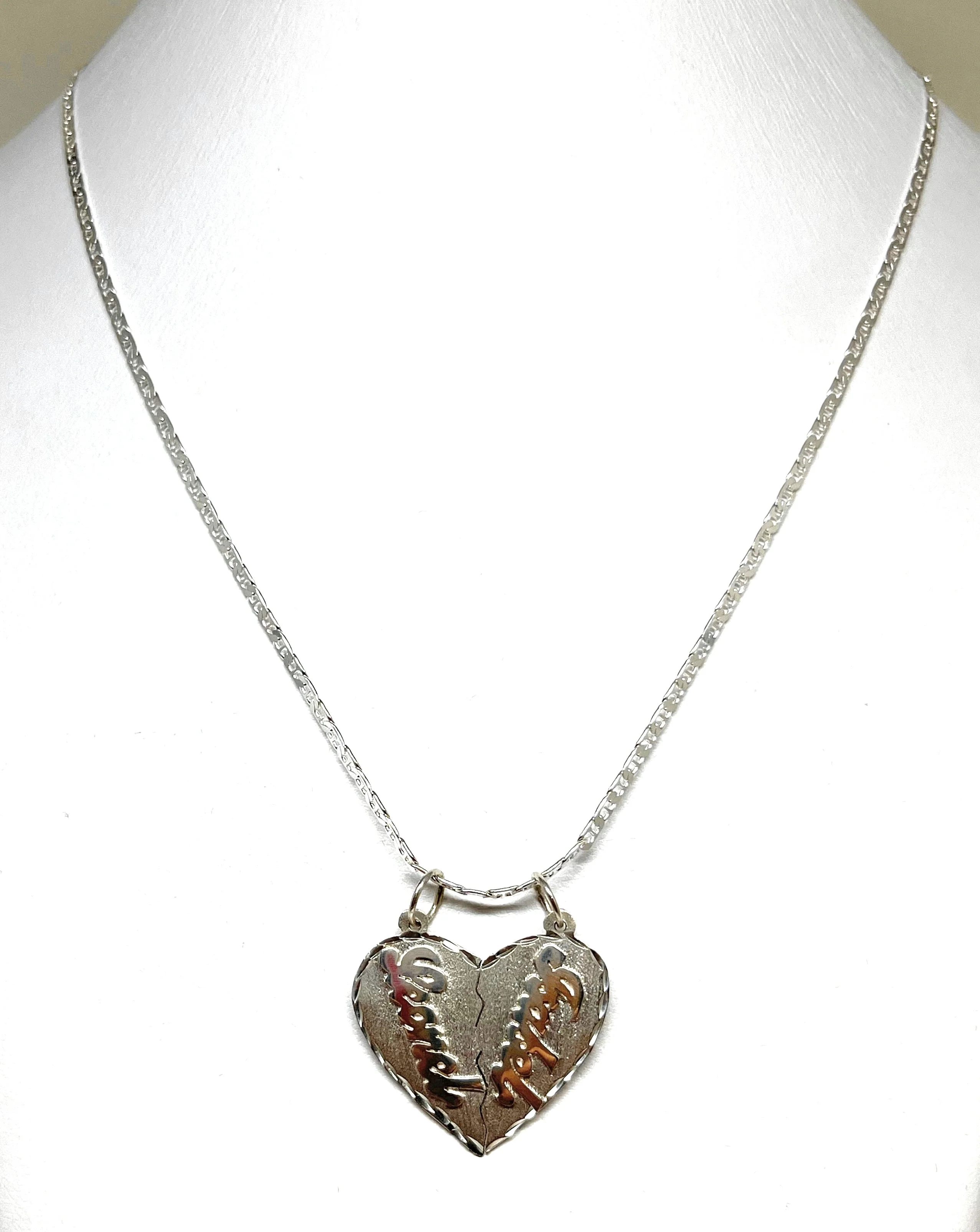 .925 Silver Custom Heart Split 2 Names Pendant Necklace with Chain Options - Image 2