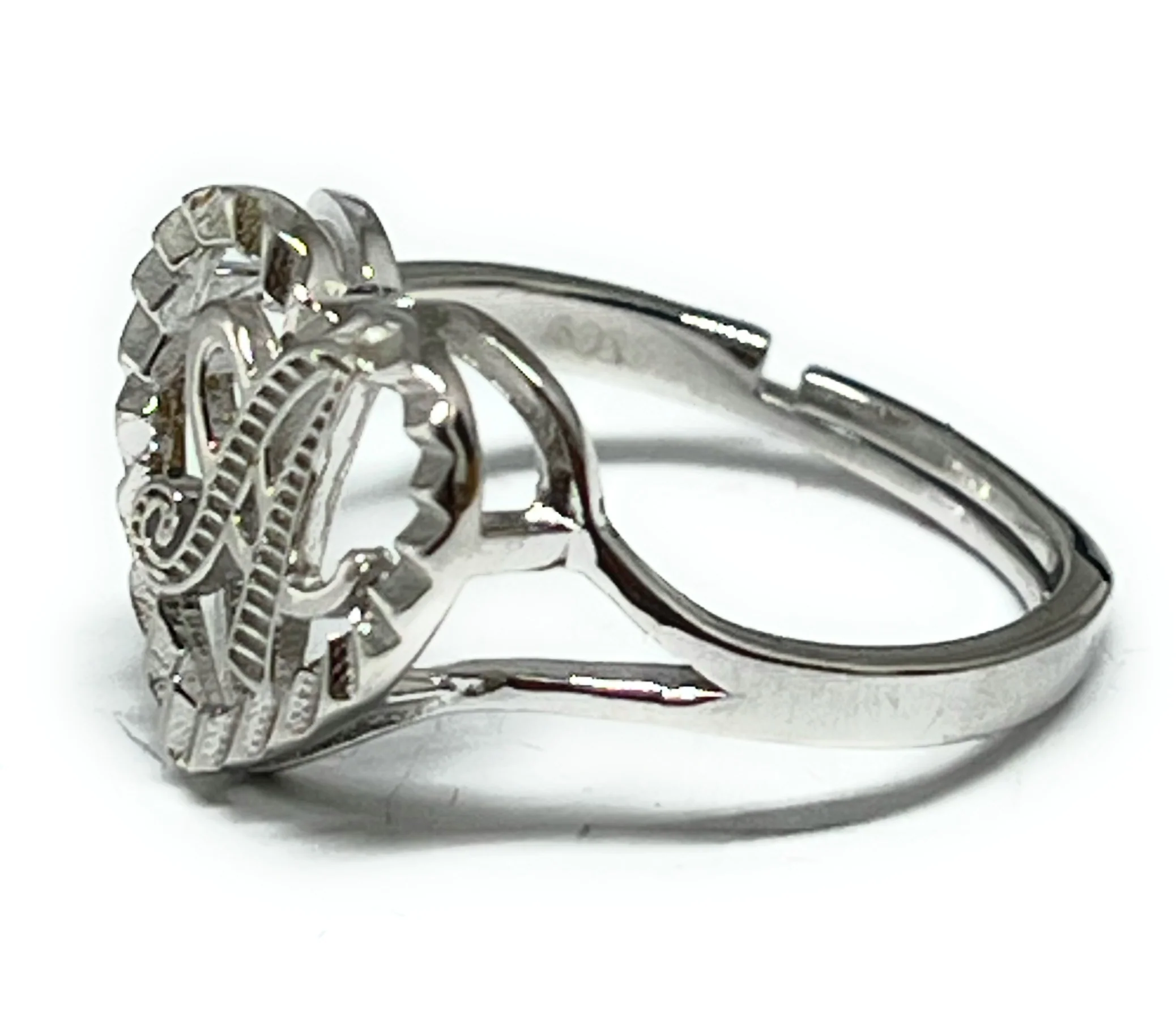 .925 Silver CUSTOMIZED Gold Heart CURSIVE Initial Letter Ring Adjustable sizes 6-12 - Image 2