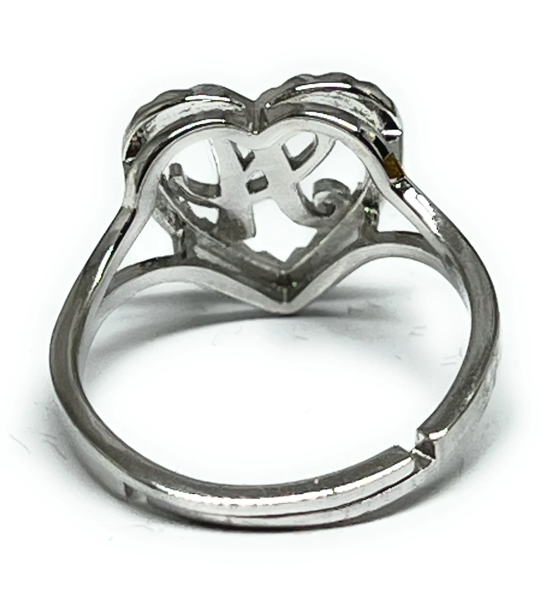.925 Silver CUSTOMIZED Gold Heart CURSIVE Initial Letter Ring Adjustable sizes 6-12 - Image 3