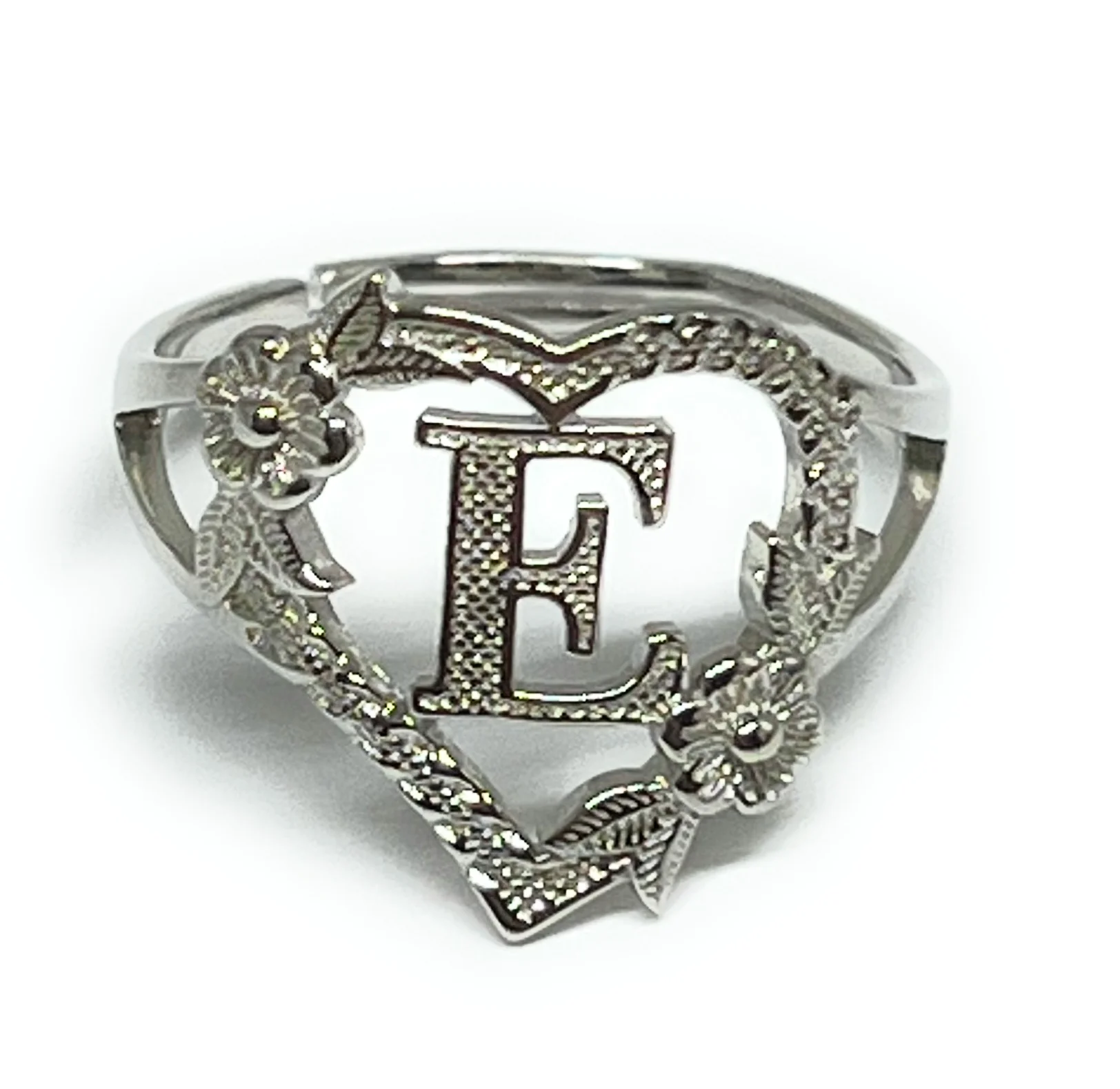 .925 Silver CUSTOMIZED Gold Heart Initial Letter Ring Adjustable sizes 6-12