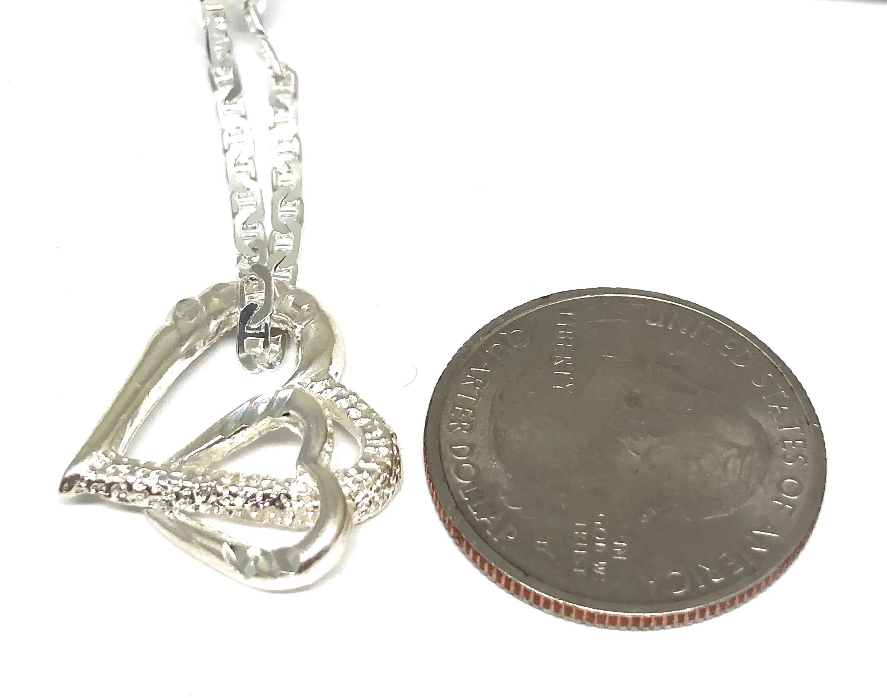 .925 Silver Double Heart Pendant Necklace with Chain Options - Image 2