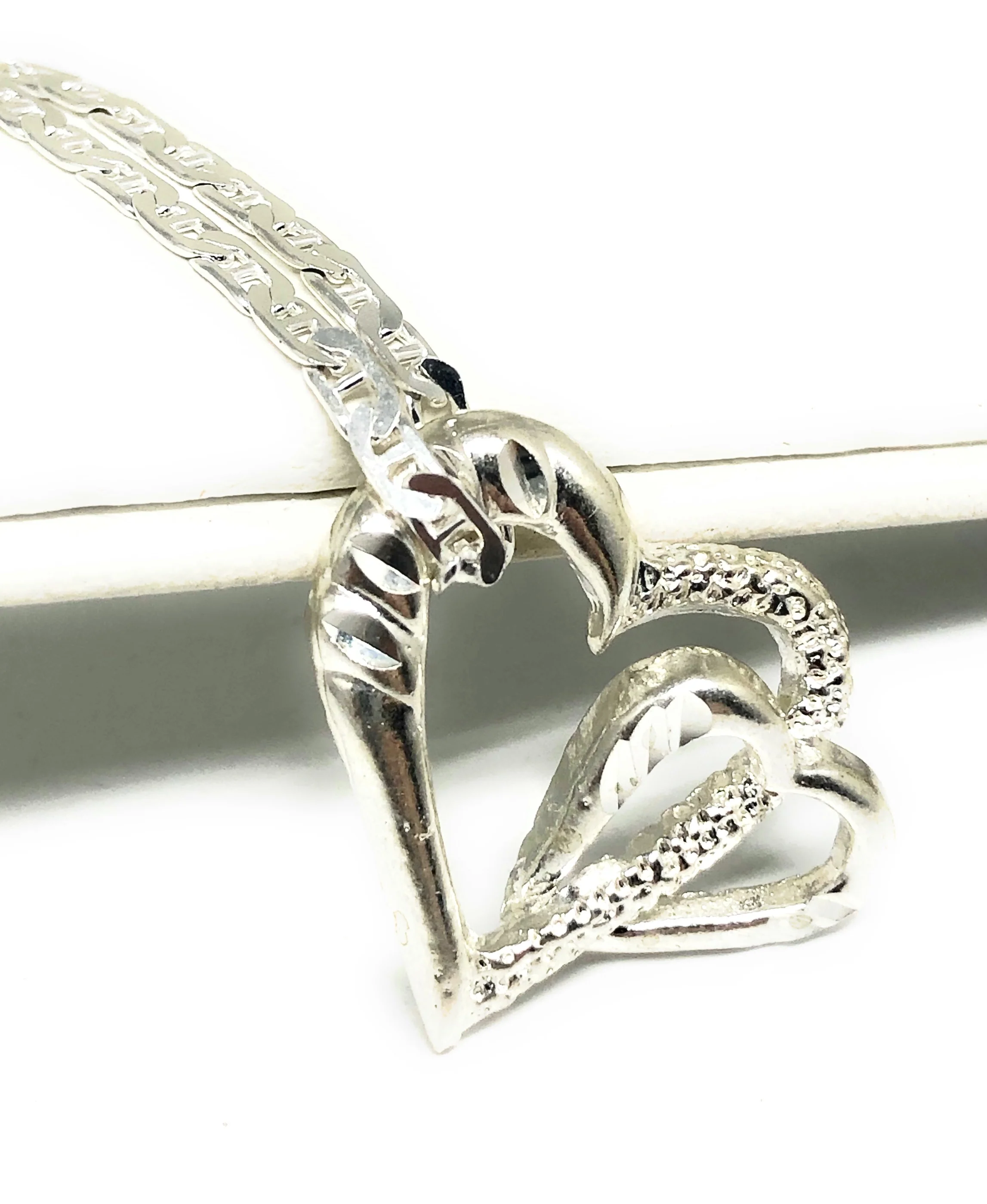.925 Silver Double Heart Pendant Necklace with Chain Options - Image 6