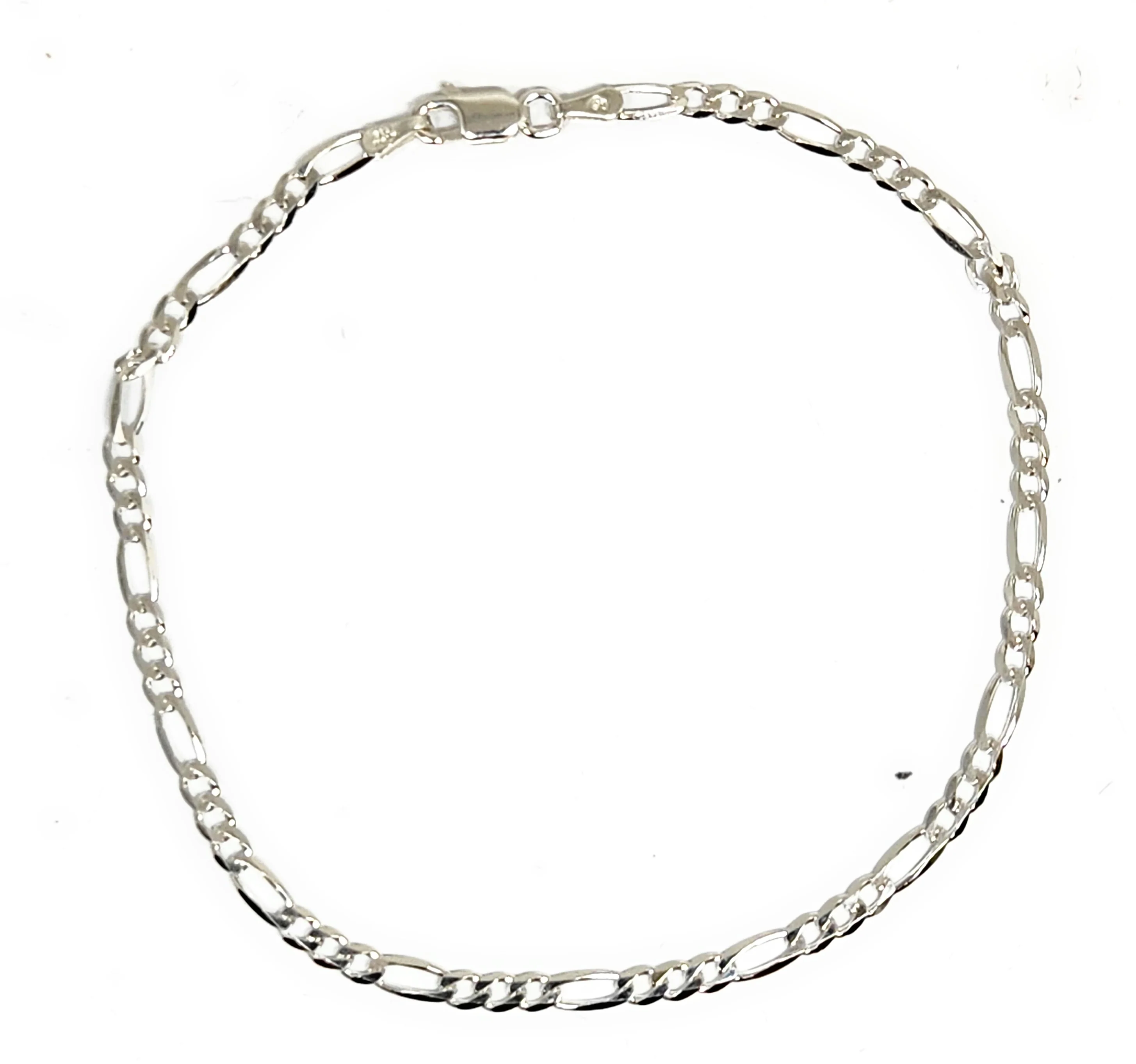 .925 Silver Figaro 7-9 inch 3mm width Braccelet - Image 4