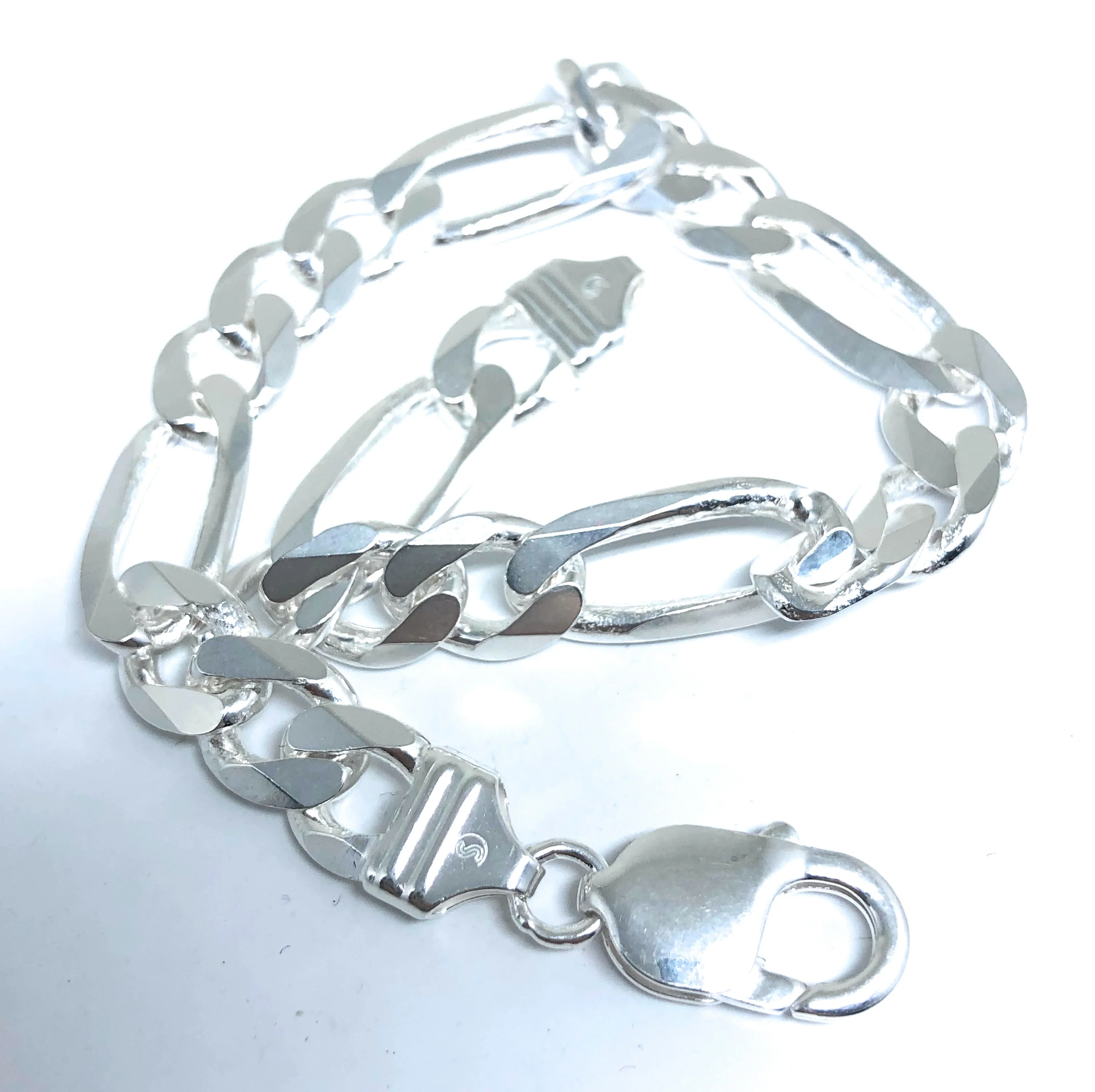 .925 Silver Figaro 8-9 inch 9mm width Braccelet - Image 4