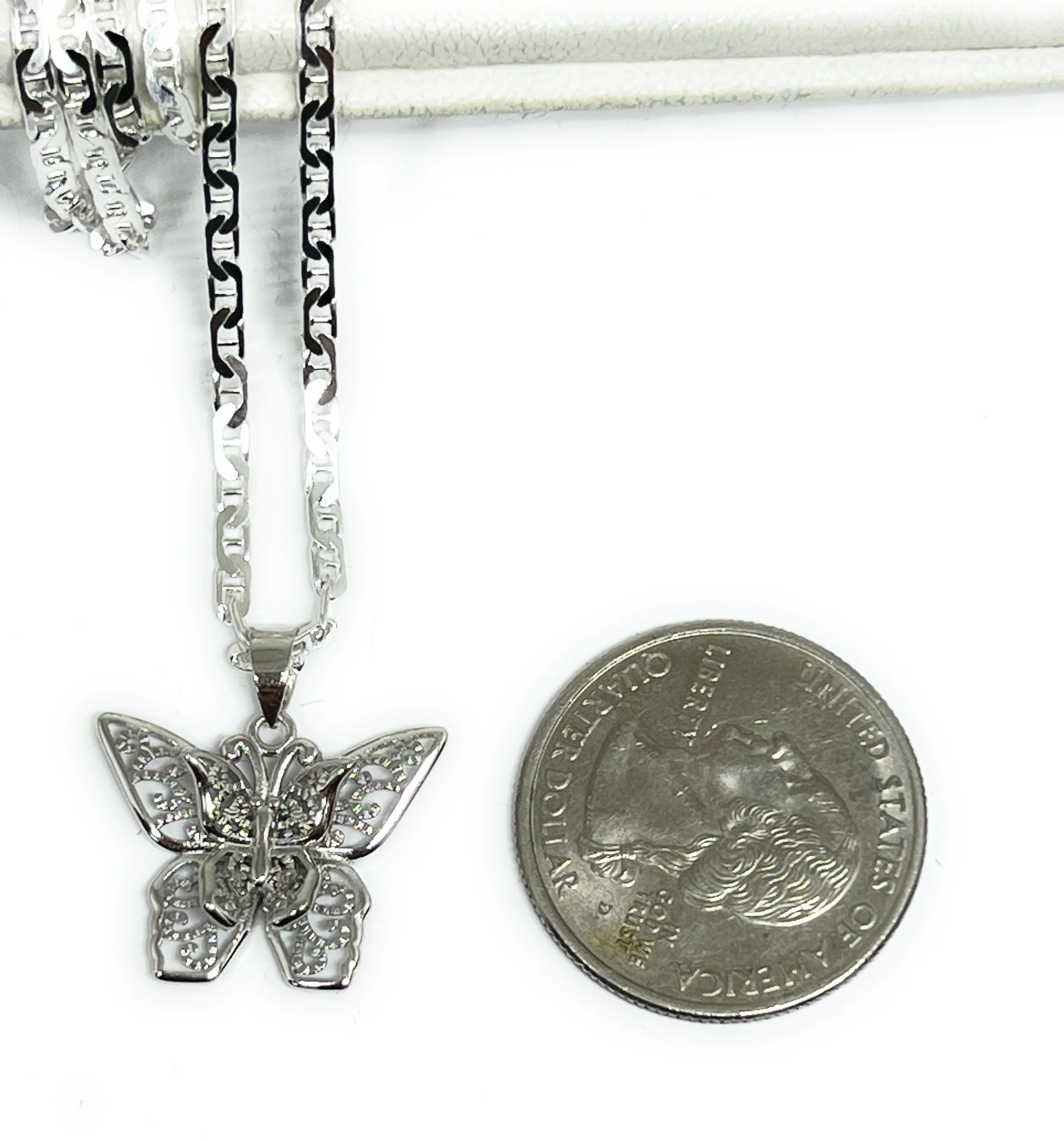 .925 Silver FILIGRANA BUTTERFLY MARIPOSA Pendant Necklace - Image 2