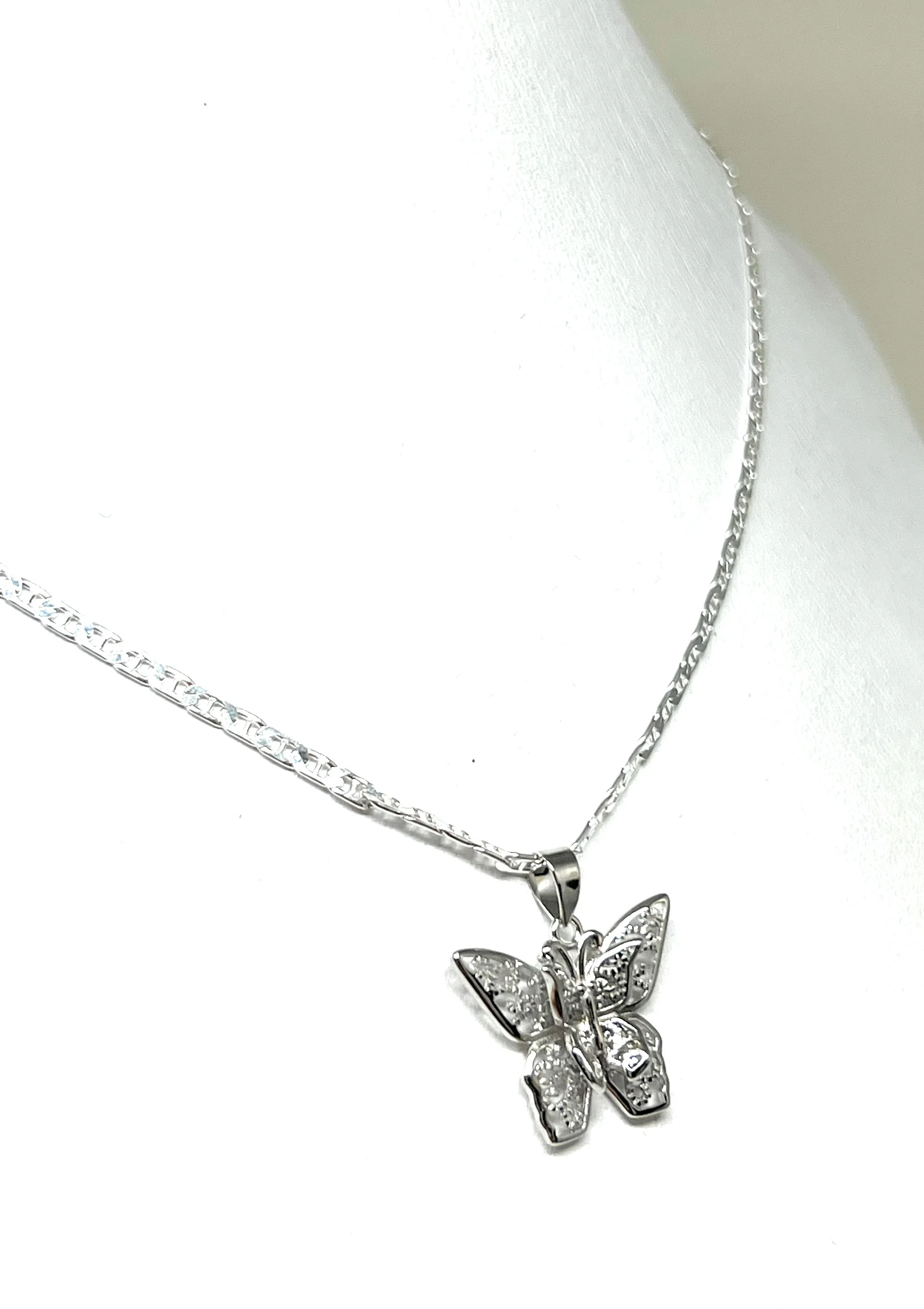 .925 Silver FILIGRANA BUTTERFLY MARIPOSA Pendant Necklace - Image 7