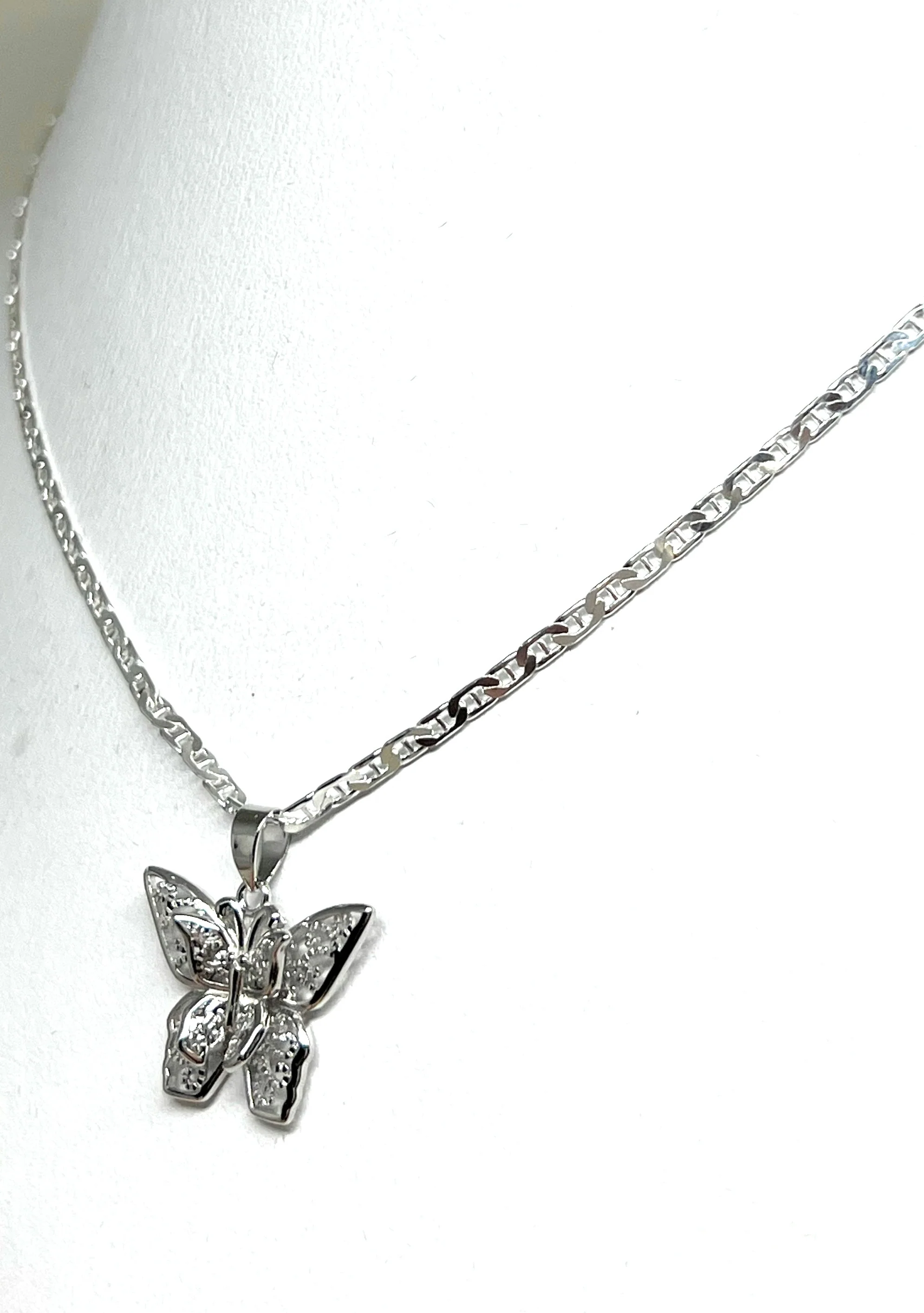.925 Silver FILIGRANA BUTTERFLY MARIPOSA Pendant Necklace - Image 8