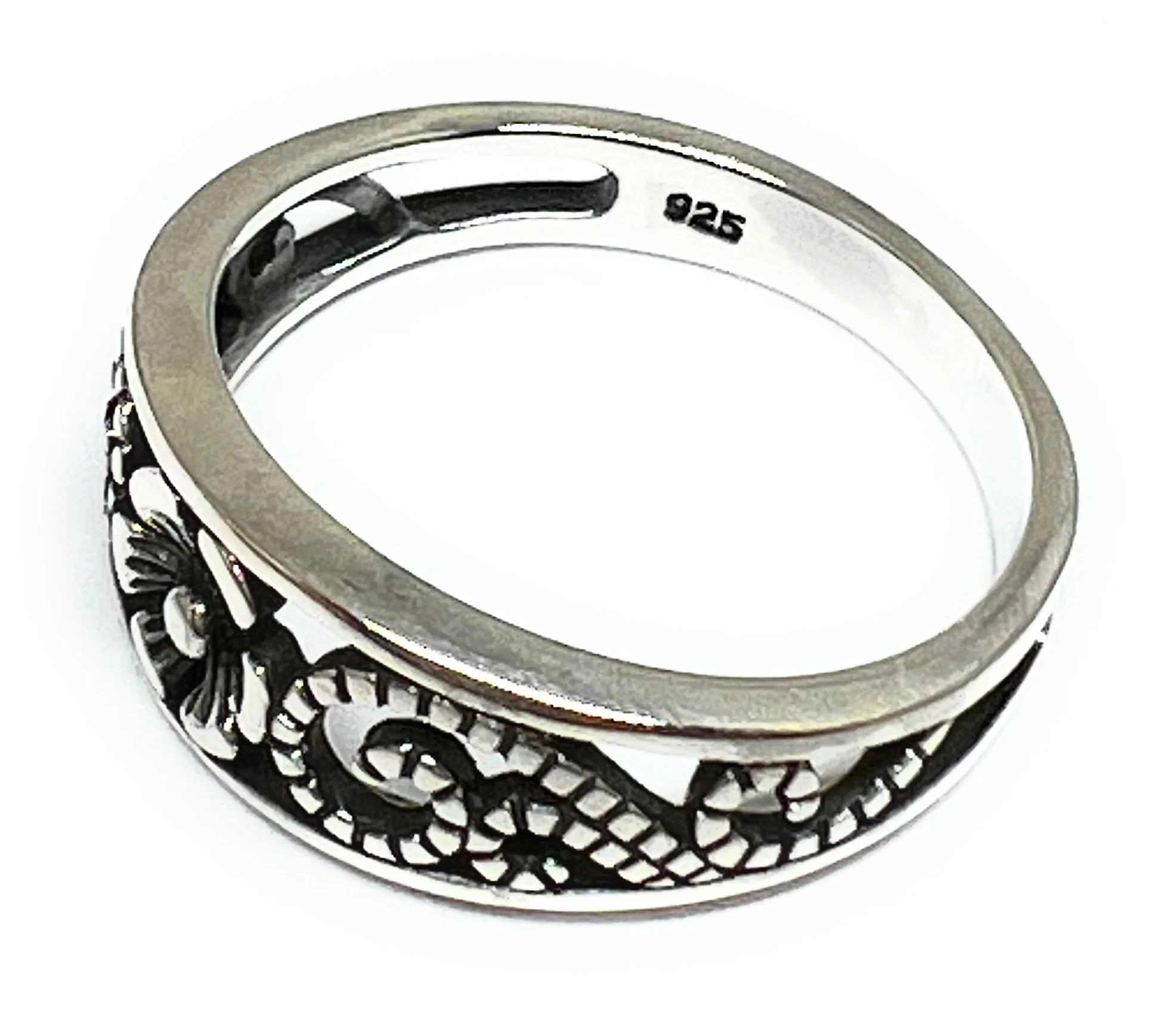 .925 Silver Flower Filigran Band Ring - Image 2
