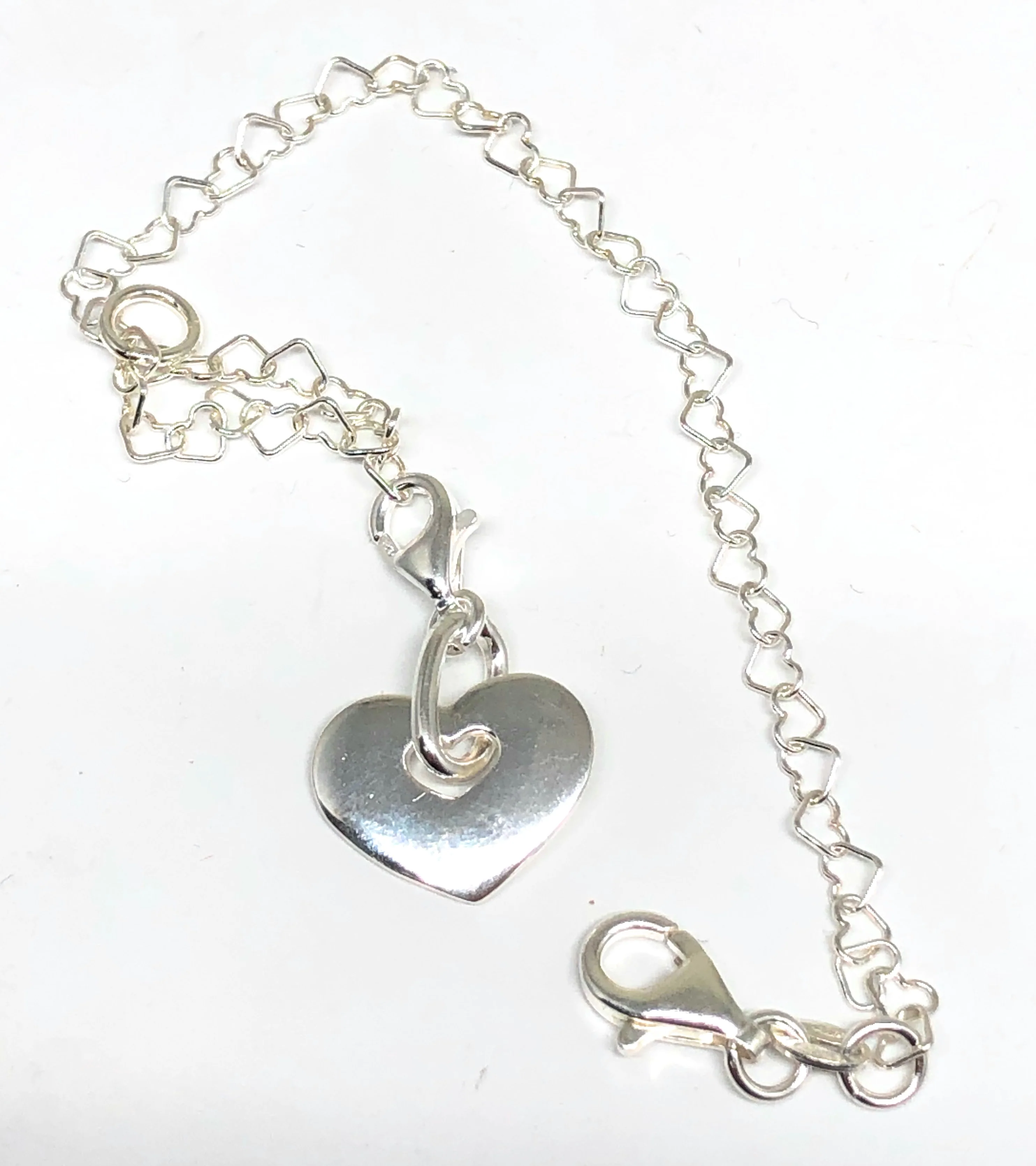 .925 Silver Heart Charm Braccelet 7 inch - Image 3
