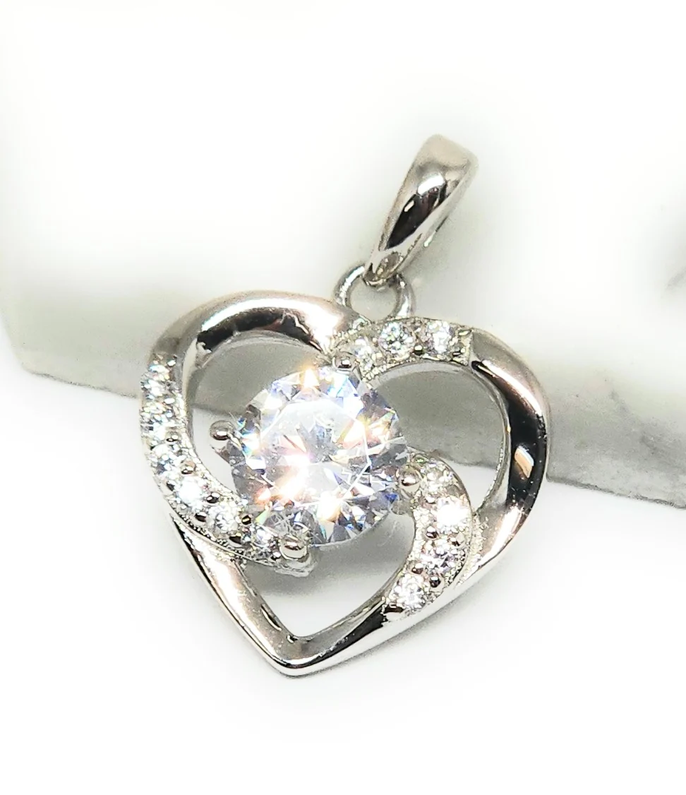 .925 Silver Heart CZ Pendant Necklace with Chain Options - Image 4