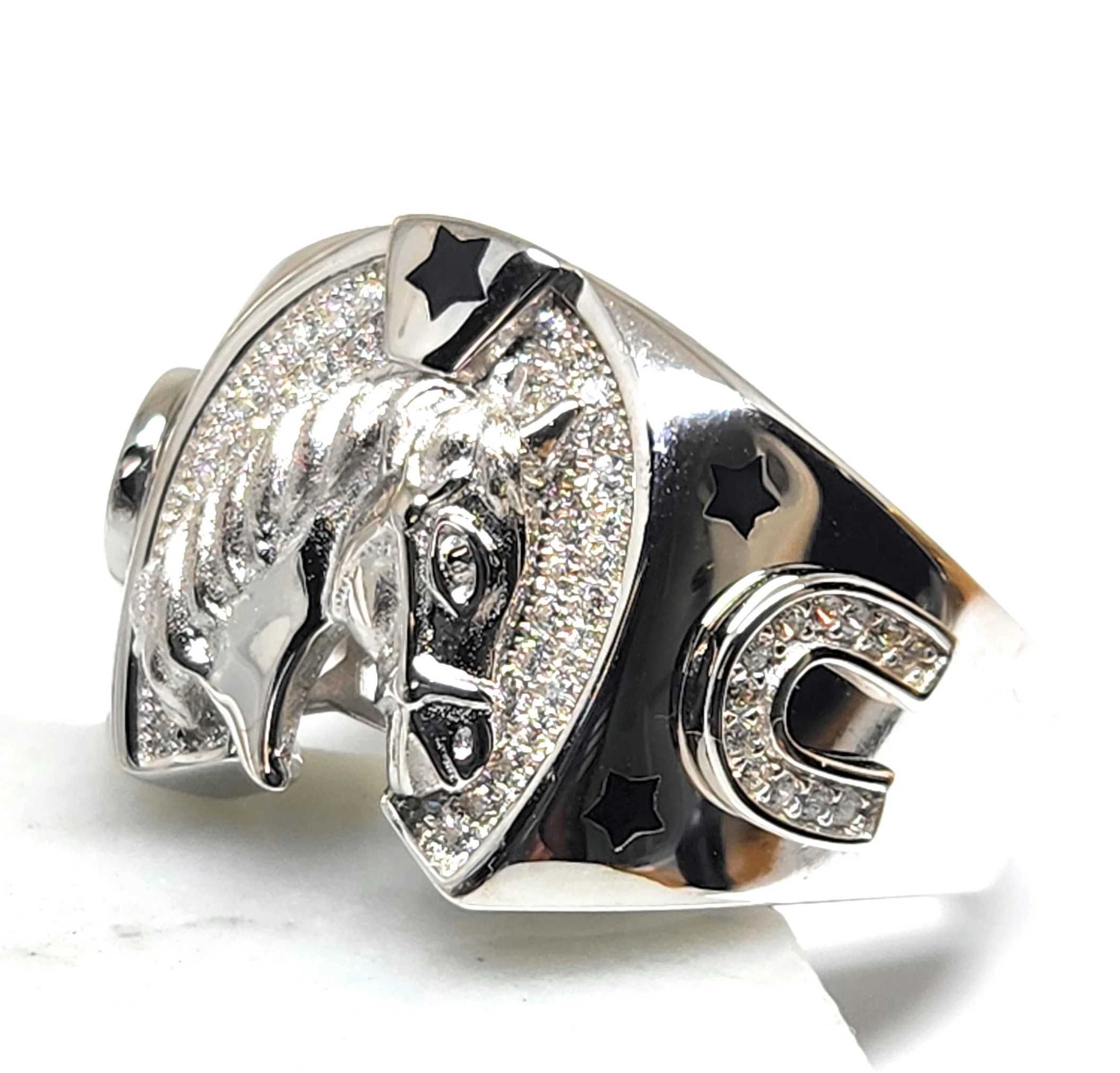 .925 Silver HORSE HORSESHOE CZ Ring - Image 3