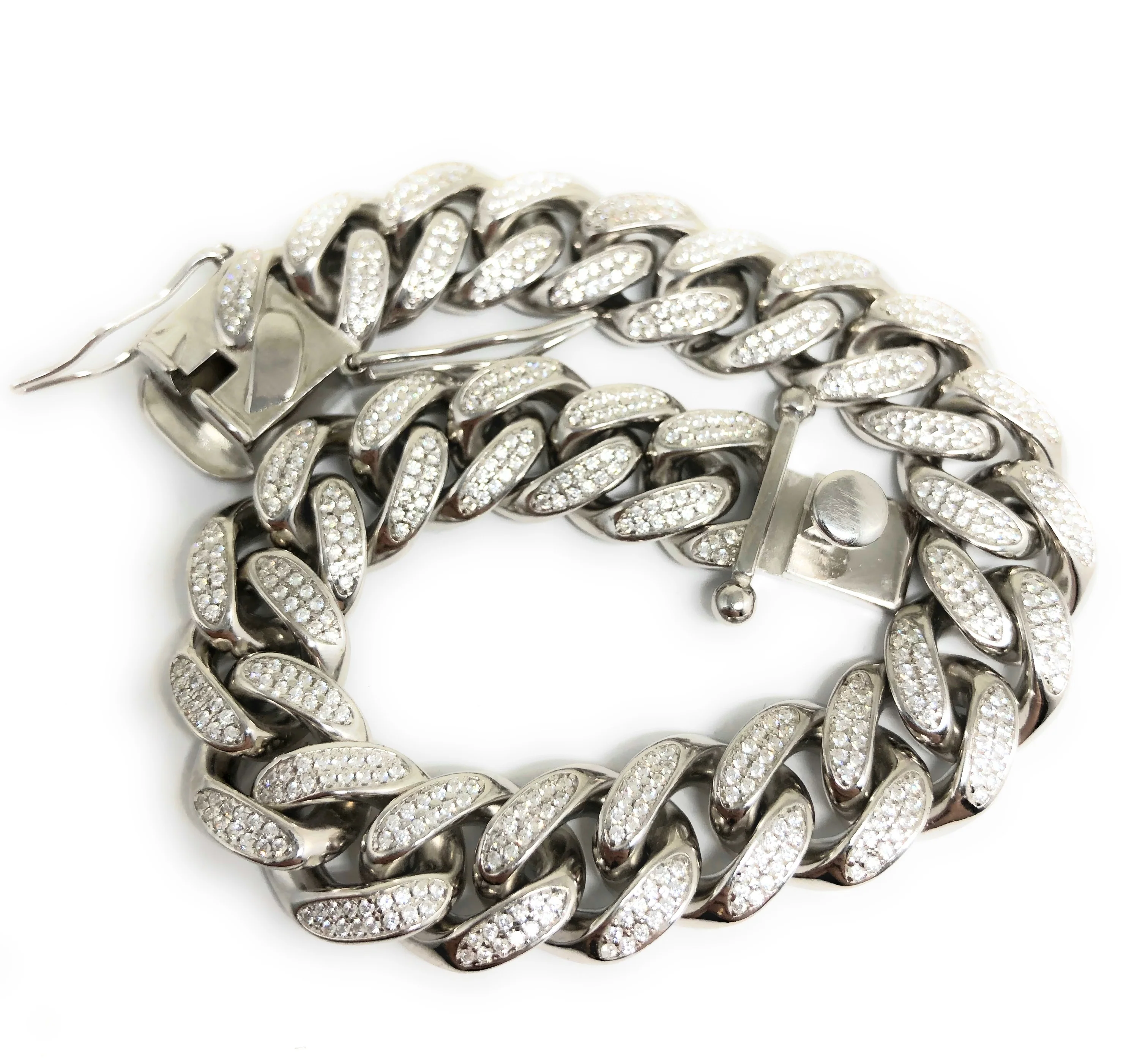 .925 Silver Icced Out CZ Big Cuban Link 8-9 inch 12mm width Braccelet - Image 5