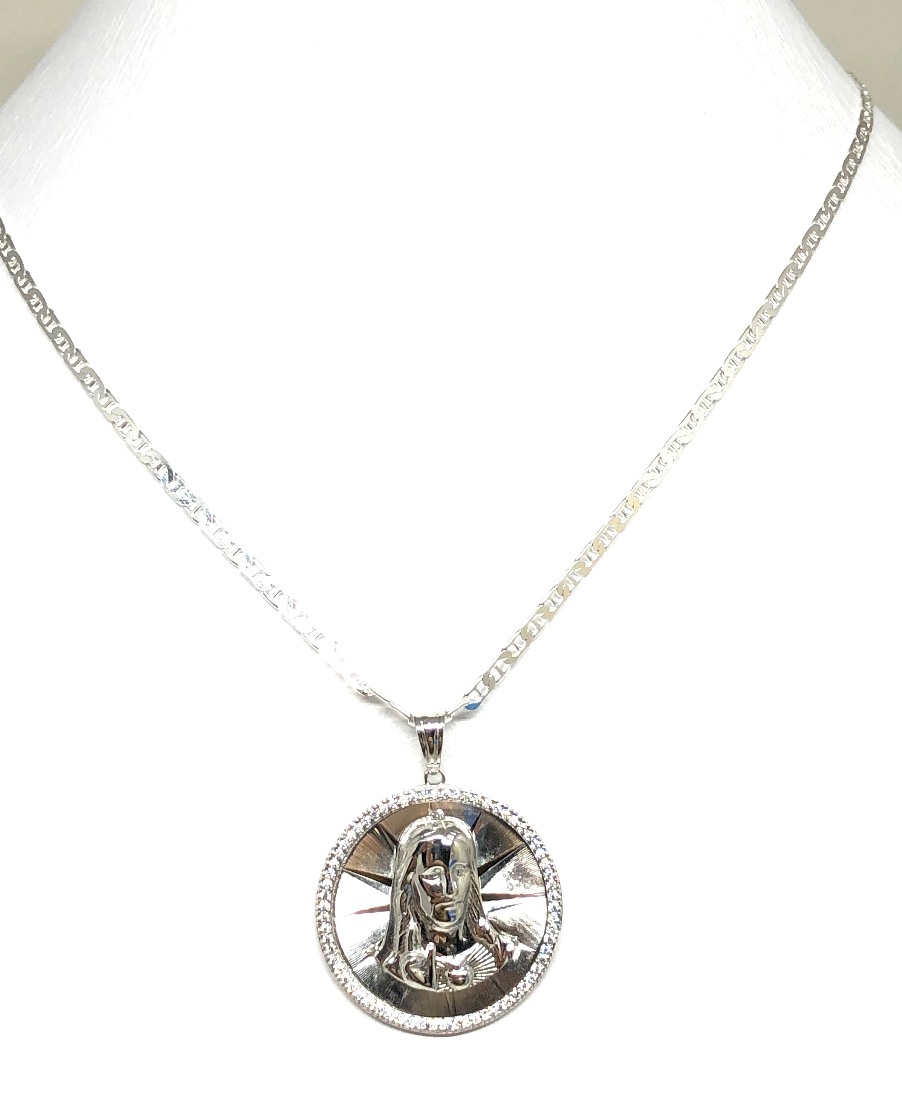 .925 Silver Jesus Sagrado Corazon CZ Pendant Necklace with Valentina Chain - Image 4