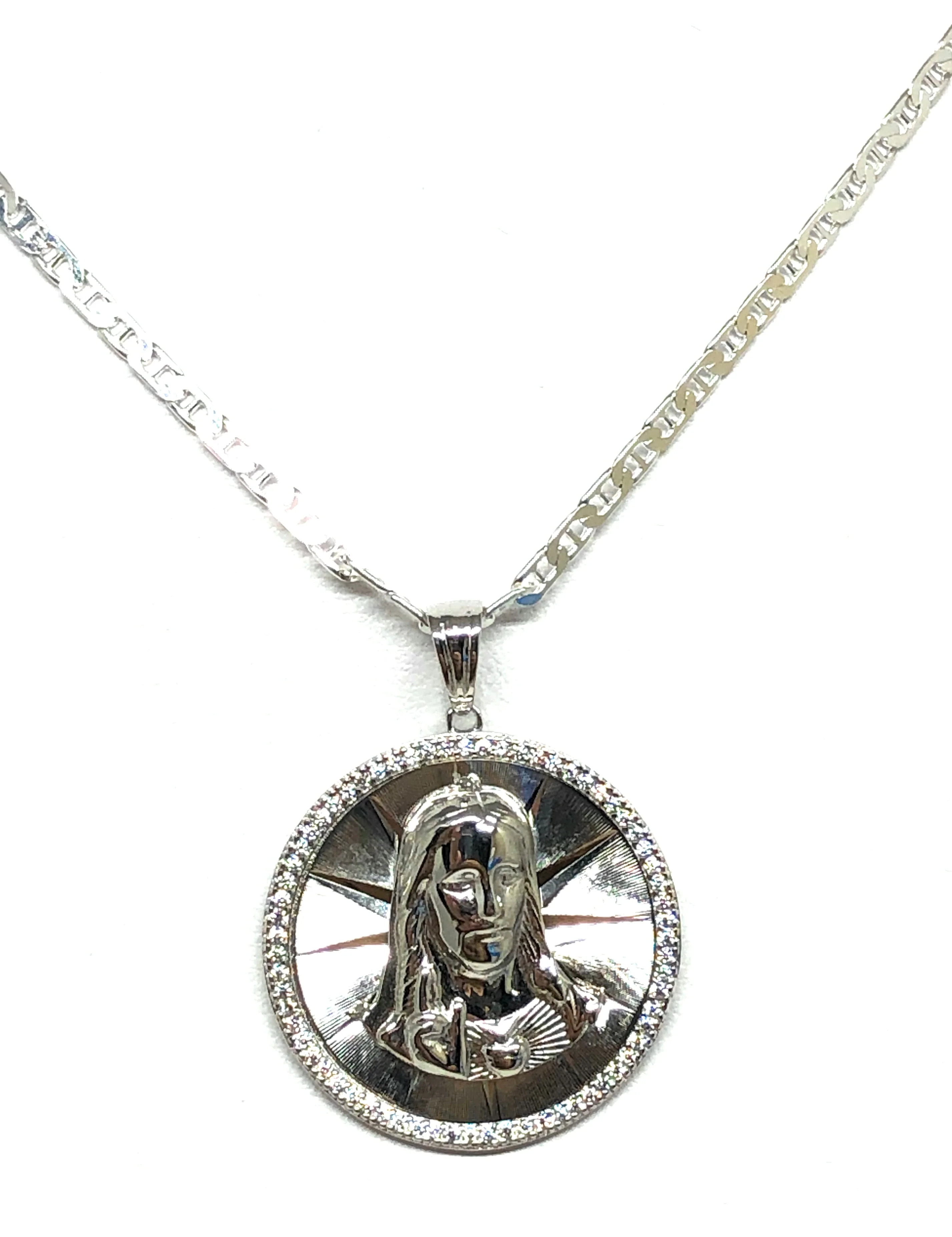 .925 Silver Jesus Sagrado Corazon CZ Pendant Necklace with Valentina Chain - Image 5