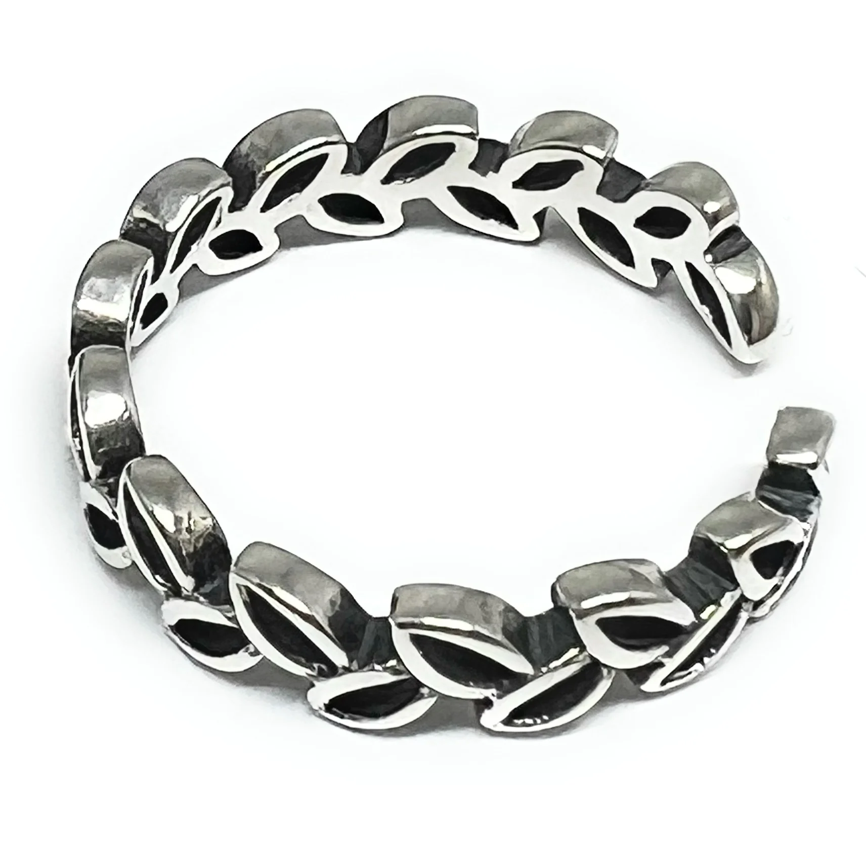.925 Silver Leaf Band Adjustable Ring (FCS 06) - Image 2