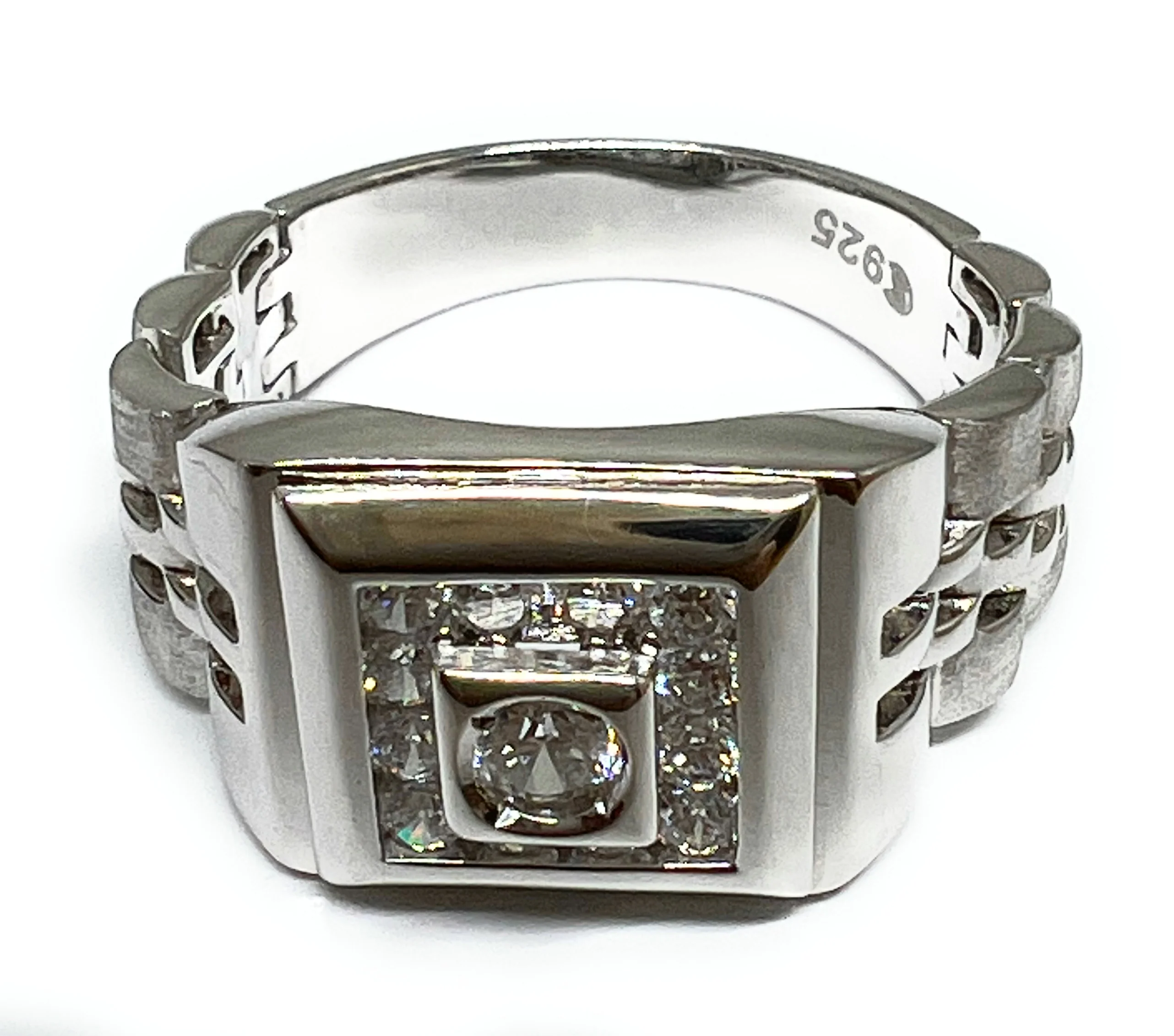 .925 Silver Men's Square CZ Ring