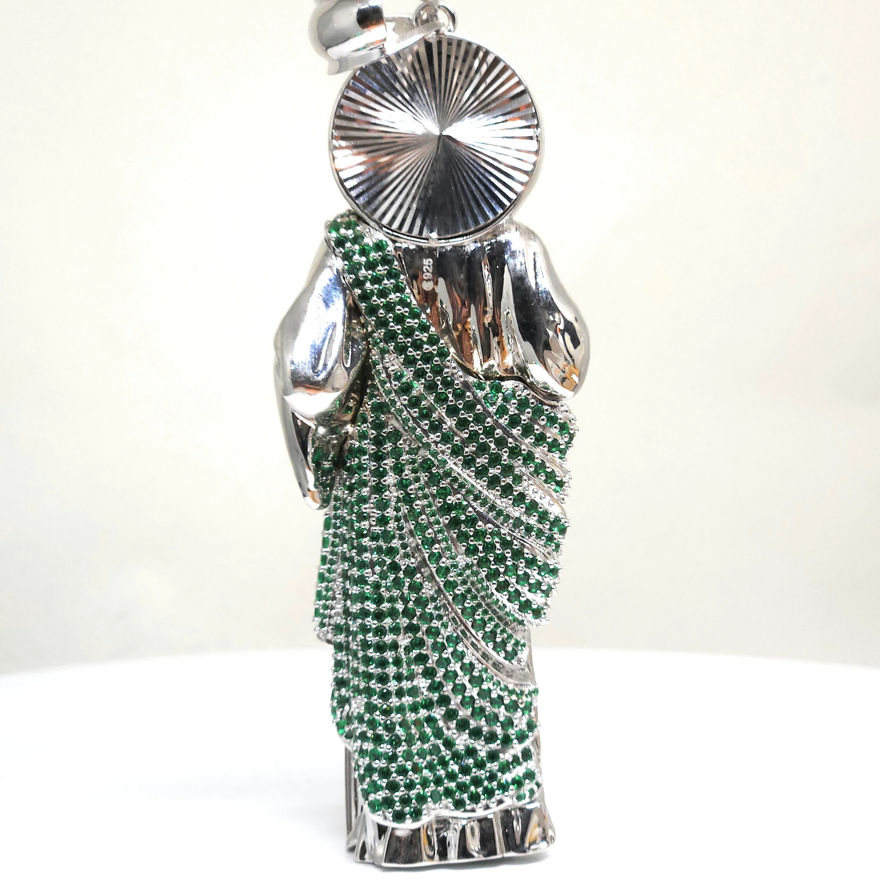 .925 Silver Saan Judas GREEN CZ Saaint Jude 3D BIG XL Pendant CZ Full 3D Statue (XL) - Image 5