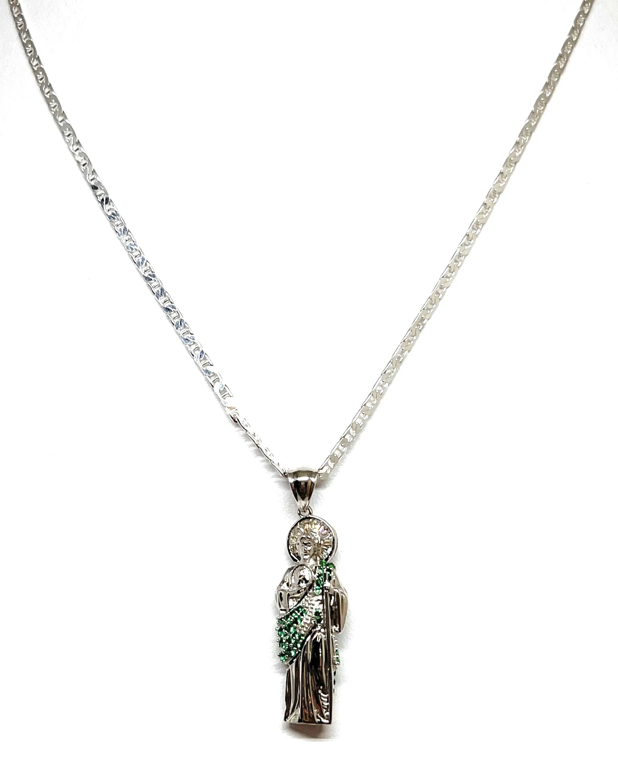 .925 Silver Saan Judas GREEN CZ Saaint Jude 3D Pendant Green CZ Full 3D Statue (SM,LG) - Image 7