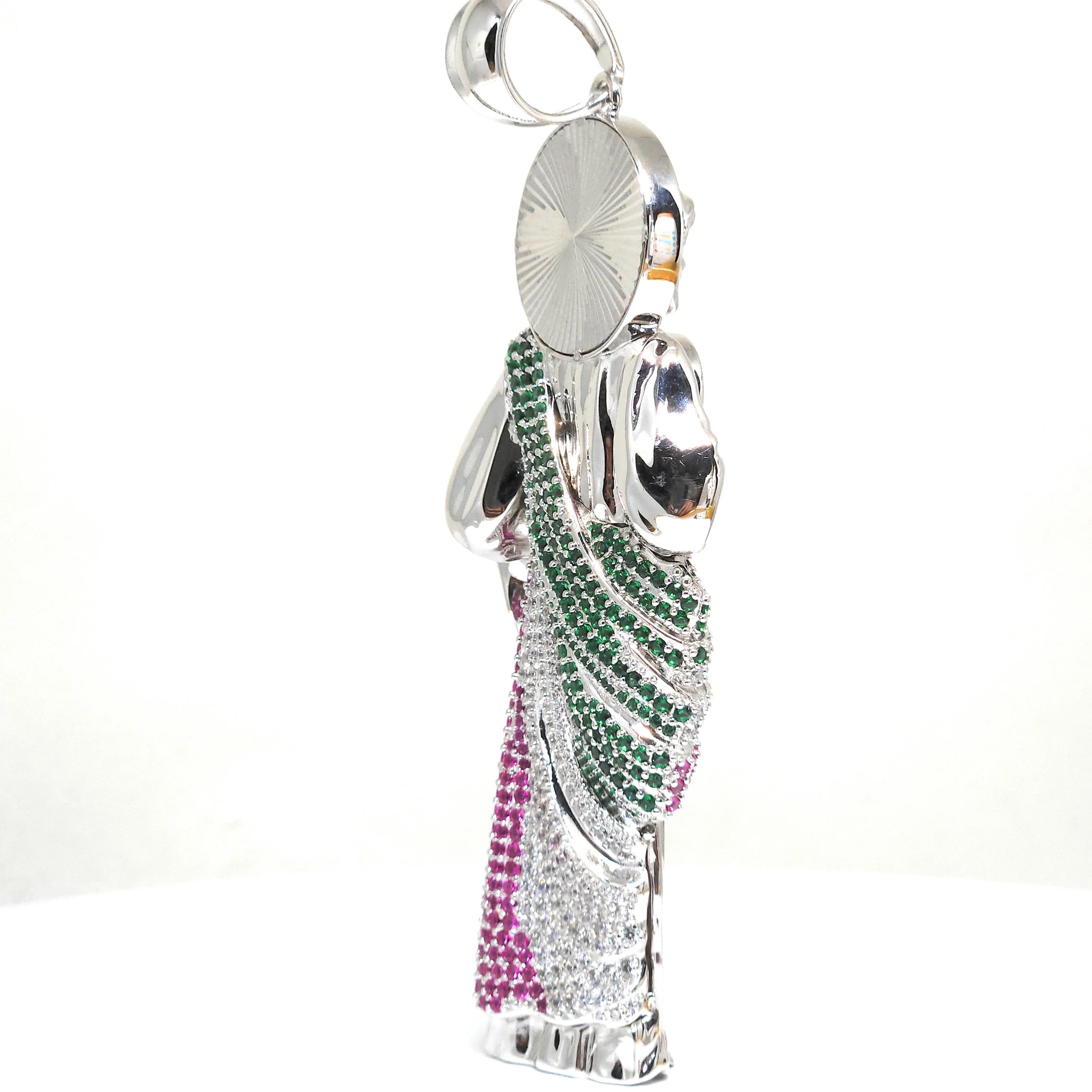 .925 Silver Saan Judas GREEN,WHITE,RED CZ Saaint Jude 3D BIG XL Pendant CZ Full 3D Statue (XL) - Image 6
