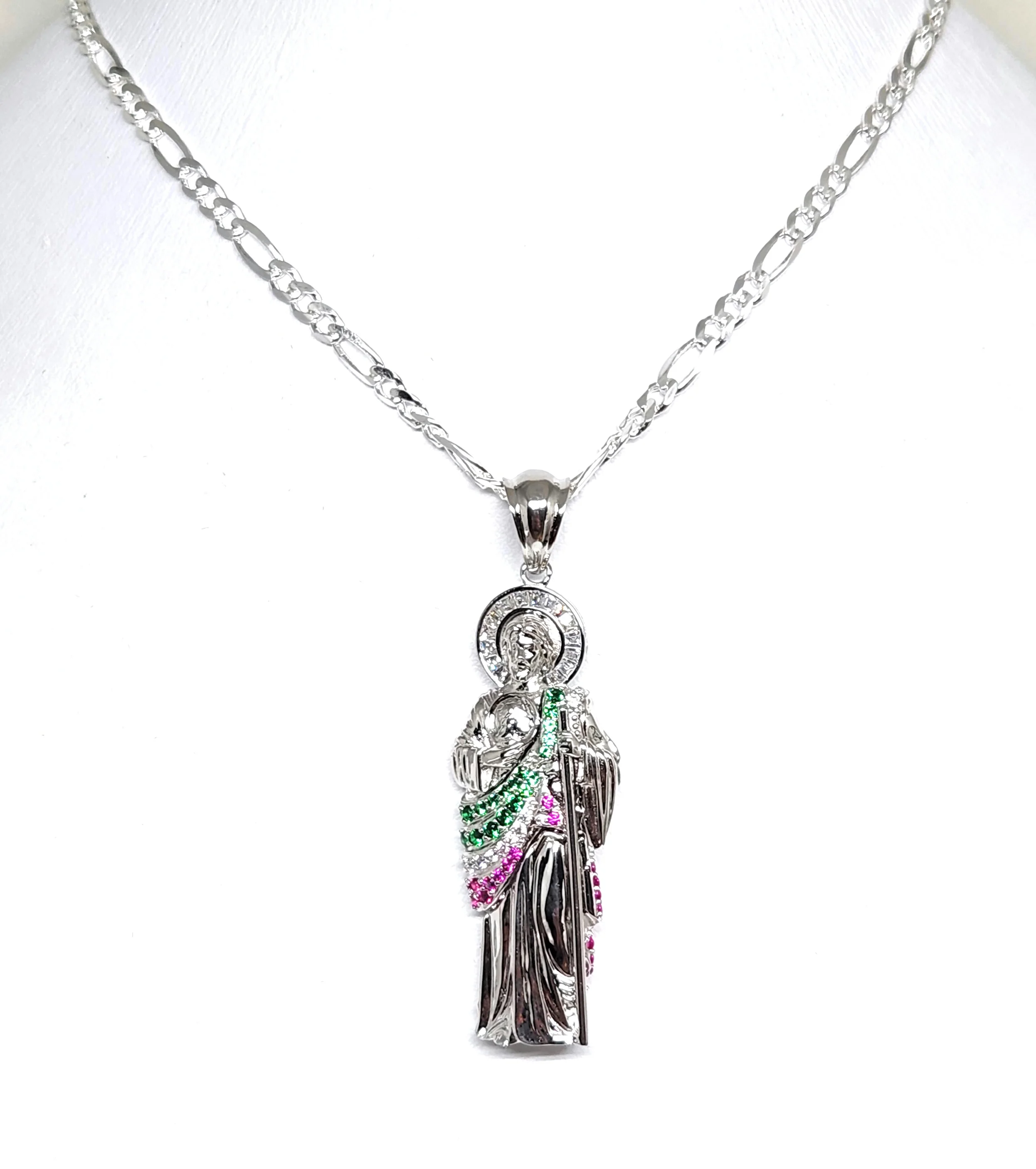 .925 Silver Saan Judas GREEN,WHITE,RED CZ Saaint Jude 3D Pendant CZ Full 3D Statue (XS,SM,MED,LG) - Image 5