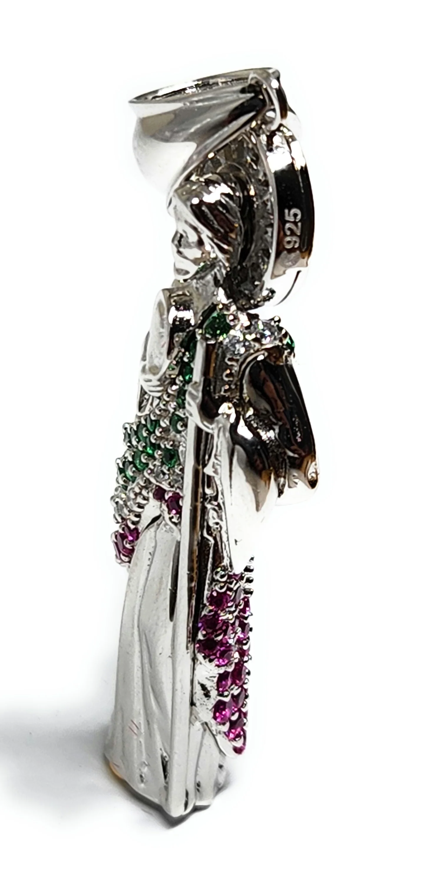 .925 Silver Saan Judas GREEN,WHITE,RED CZ Saaint Jude 3D Pendant CZ Full 3D Statue (XS,SM,MED,LG) - Image 6