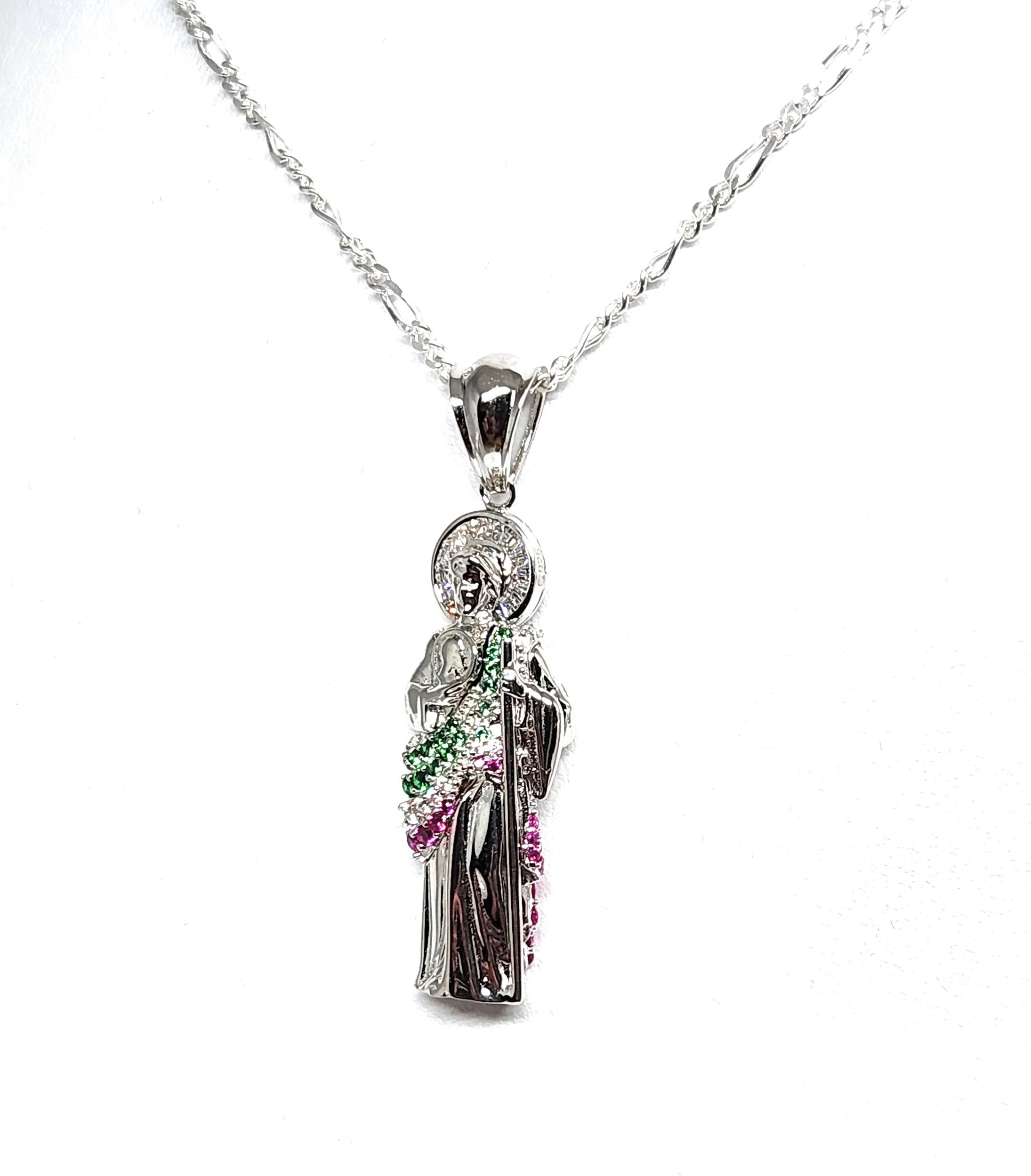 .925 Silver Saan Judas GREEN,WHITE,RED CZ Saaint Jude 3D Pendant CZ Full 3D Statue (XS,SM,MED,LG) - Image 7